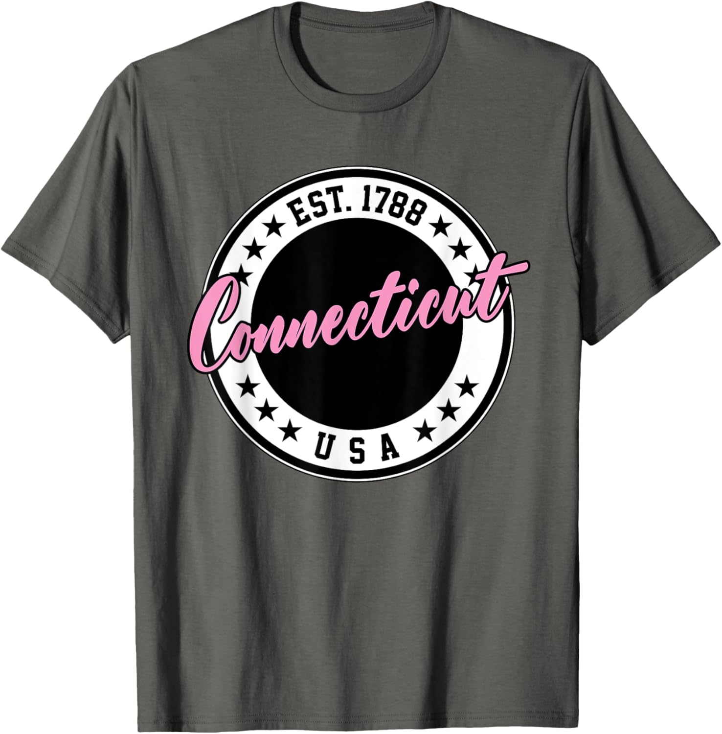 Connecticut Script Circle Pink Text T-Shirt for Casual Style and Comfort - 28