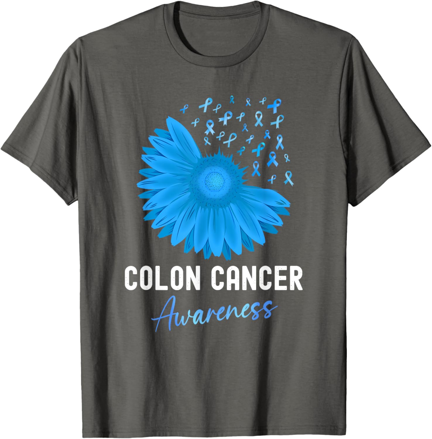 Colorectal Cancer Awareness Blue Ribbon Sunflower T-Shirt for Support - 3