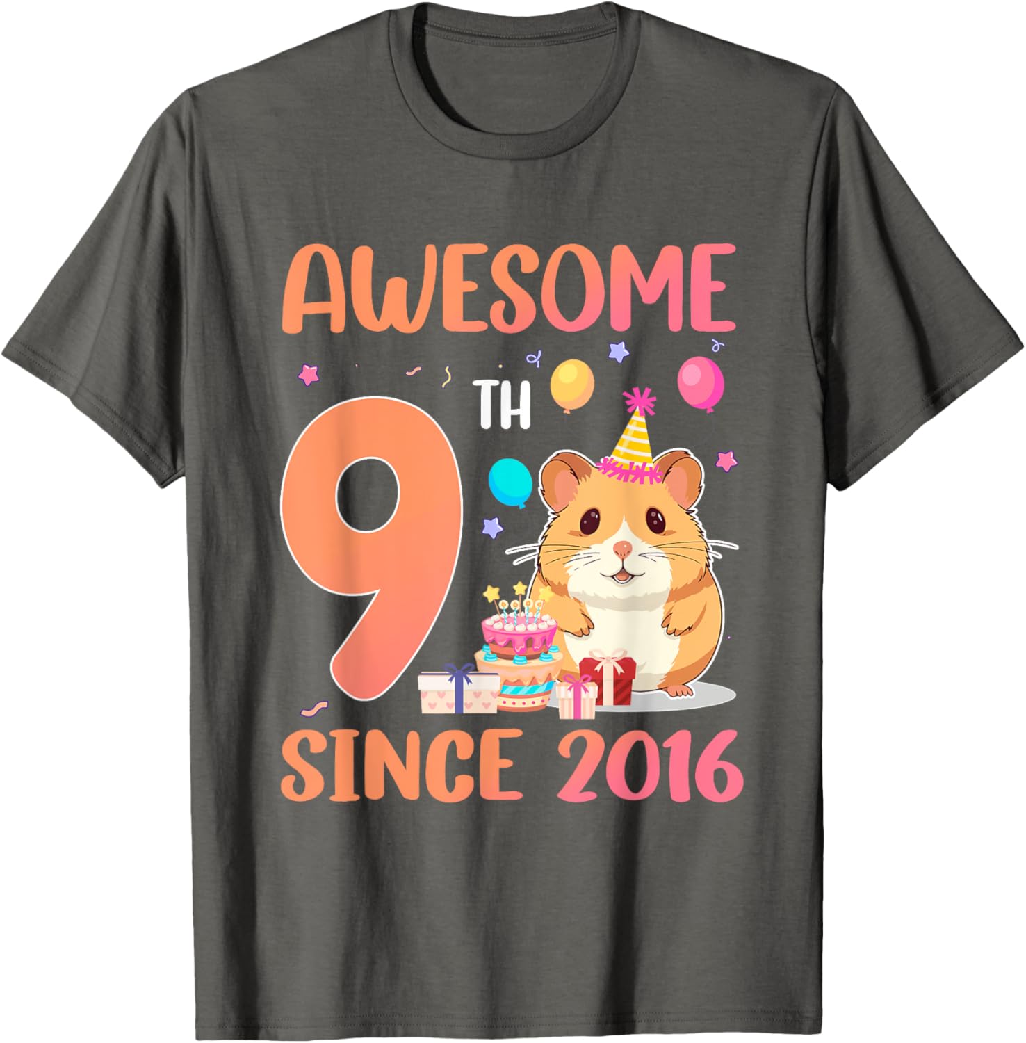 Awesome Since 2016 9th Birthday Hamster Theme T-Shirt for Kids - 13