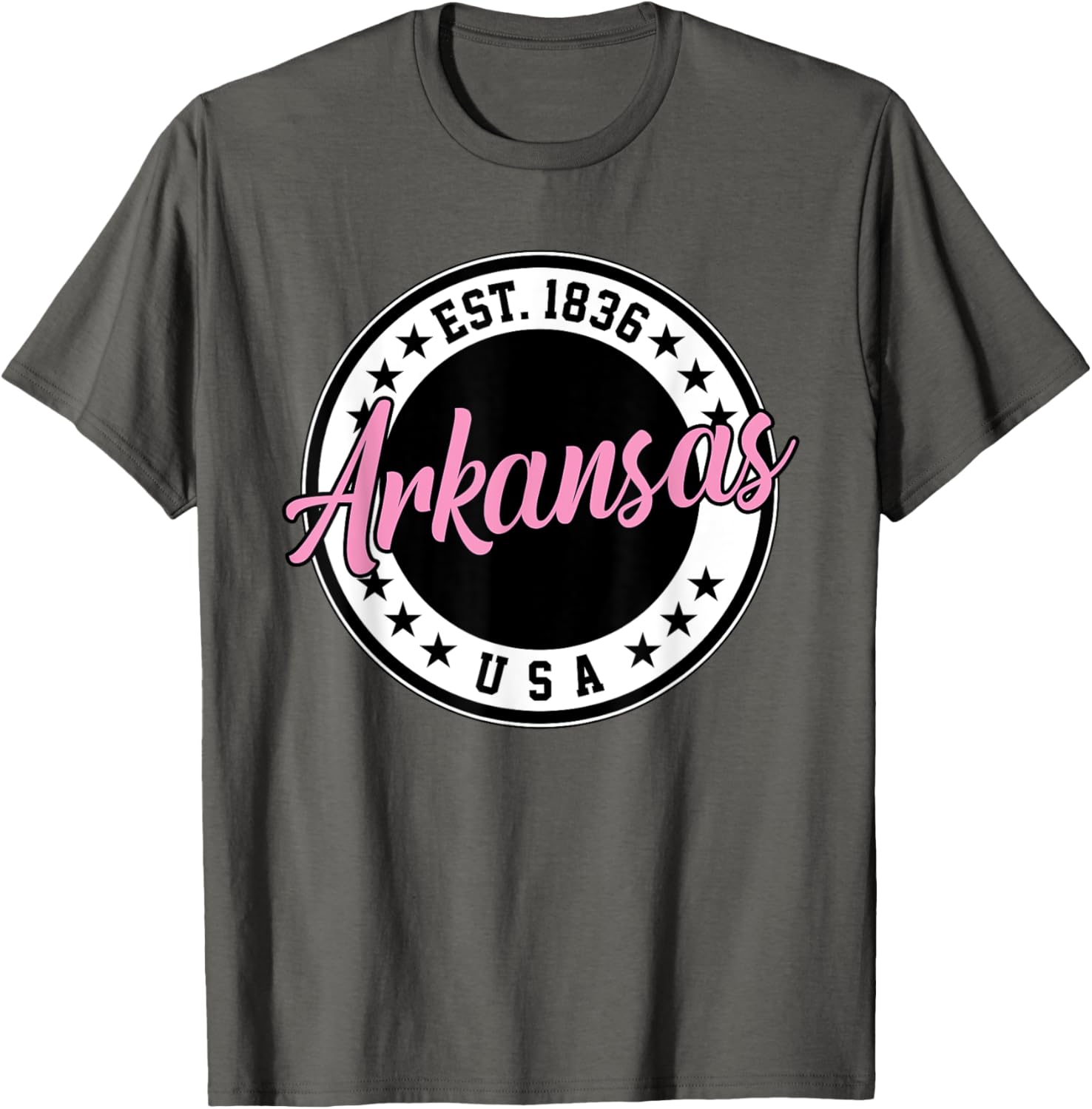 Arkansas Script Circle Pink Text T-Shirt for Stylish Comfort - 13