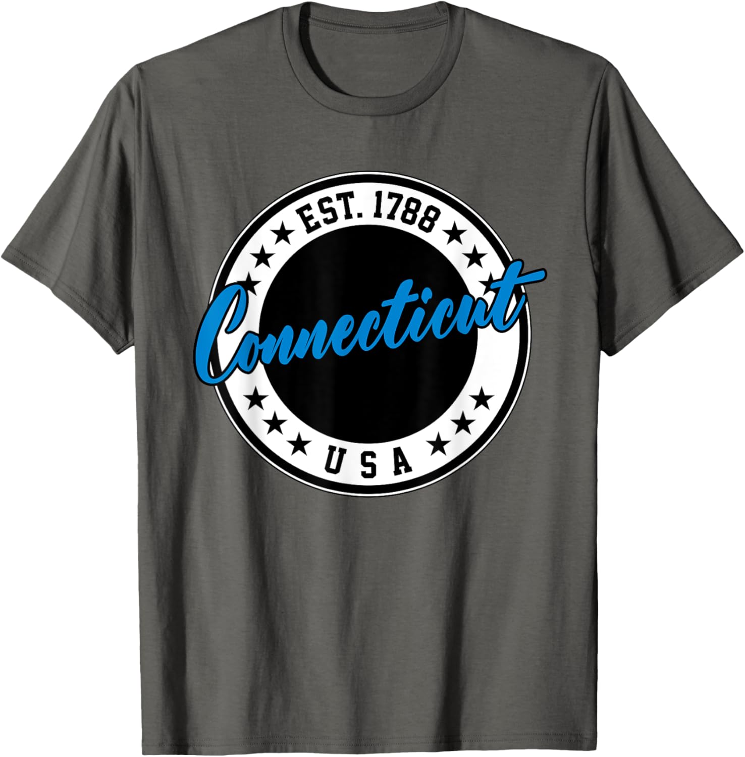 Connecticut USA Script Circle T-Shirt in Blue - Stylish Casual Wear - 22