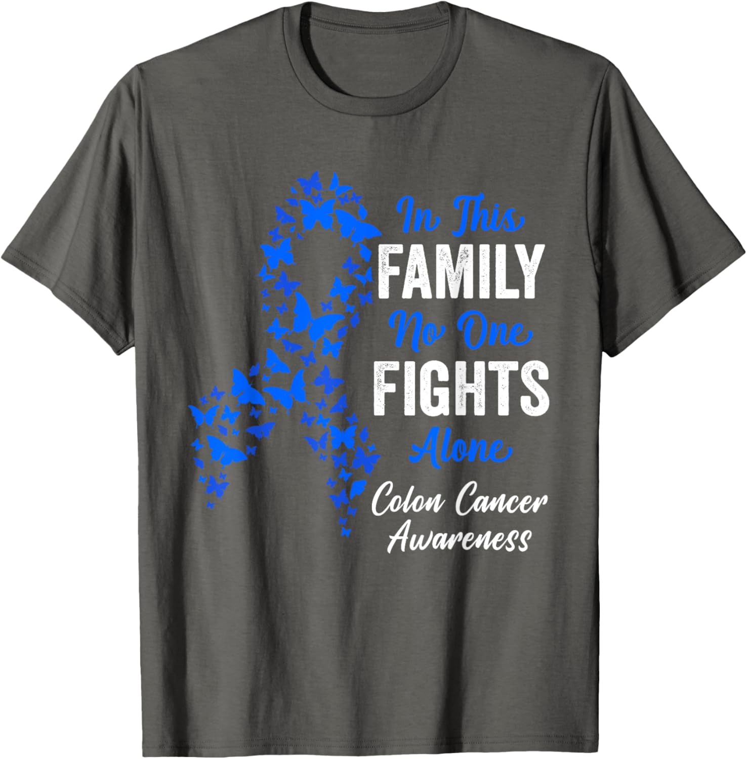 CRC Colon Cancer Awareness Blue Butterflies Family Support T-Shirt - 4
