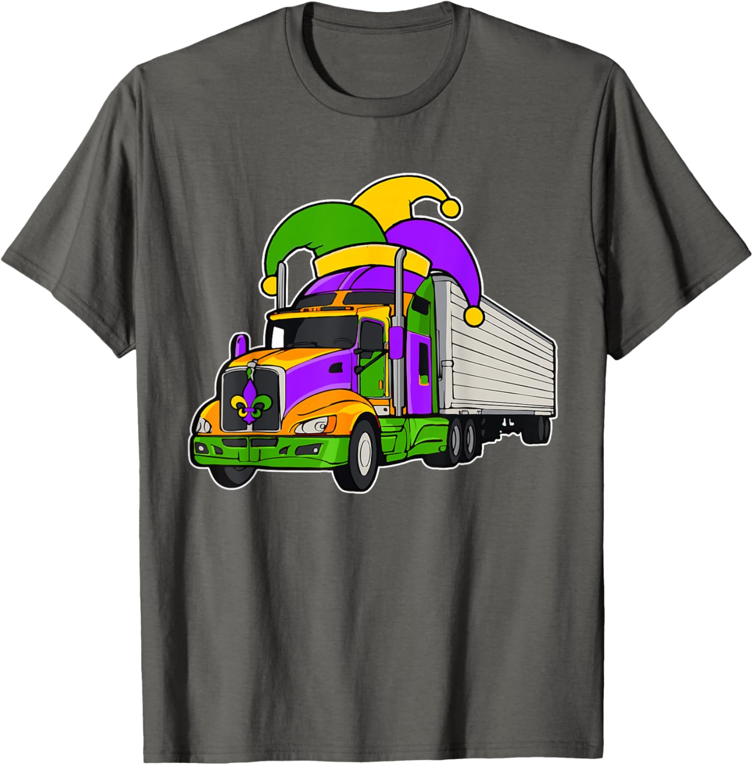 Colorful Mardi Gras Jester Hat Truck Team T-Shirt for Festive Parades - 17