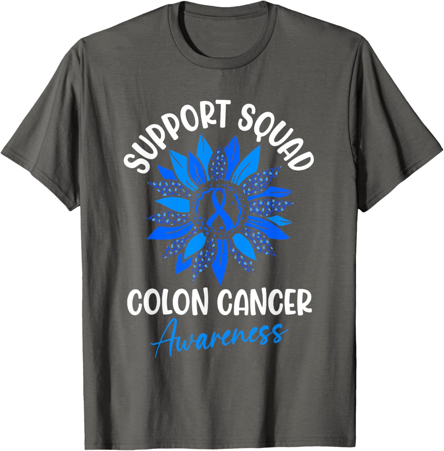 Colorectal Cancer Awareness Blue Ribbon Sunflower T-Shirt for Supporters - 4