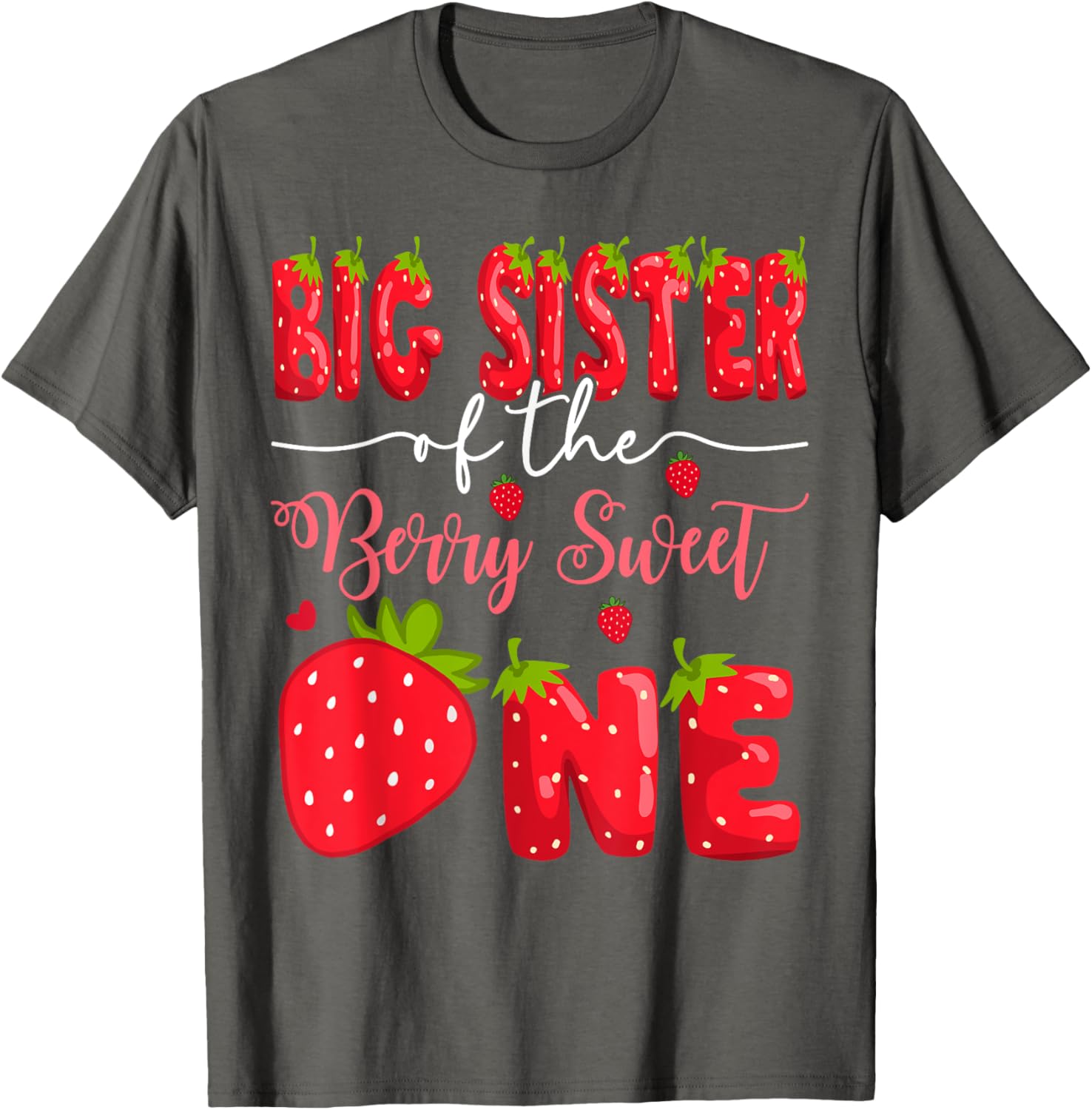 Big Sister Strawberry T-Shirt for 1st Birthday Celebration - Cute Design - 2