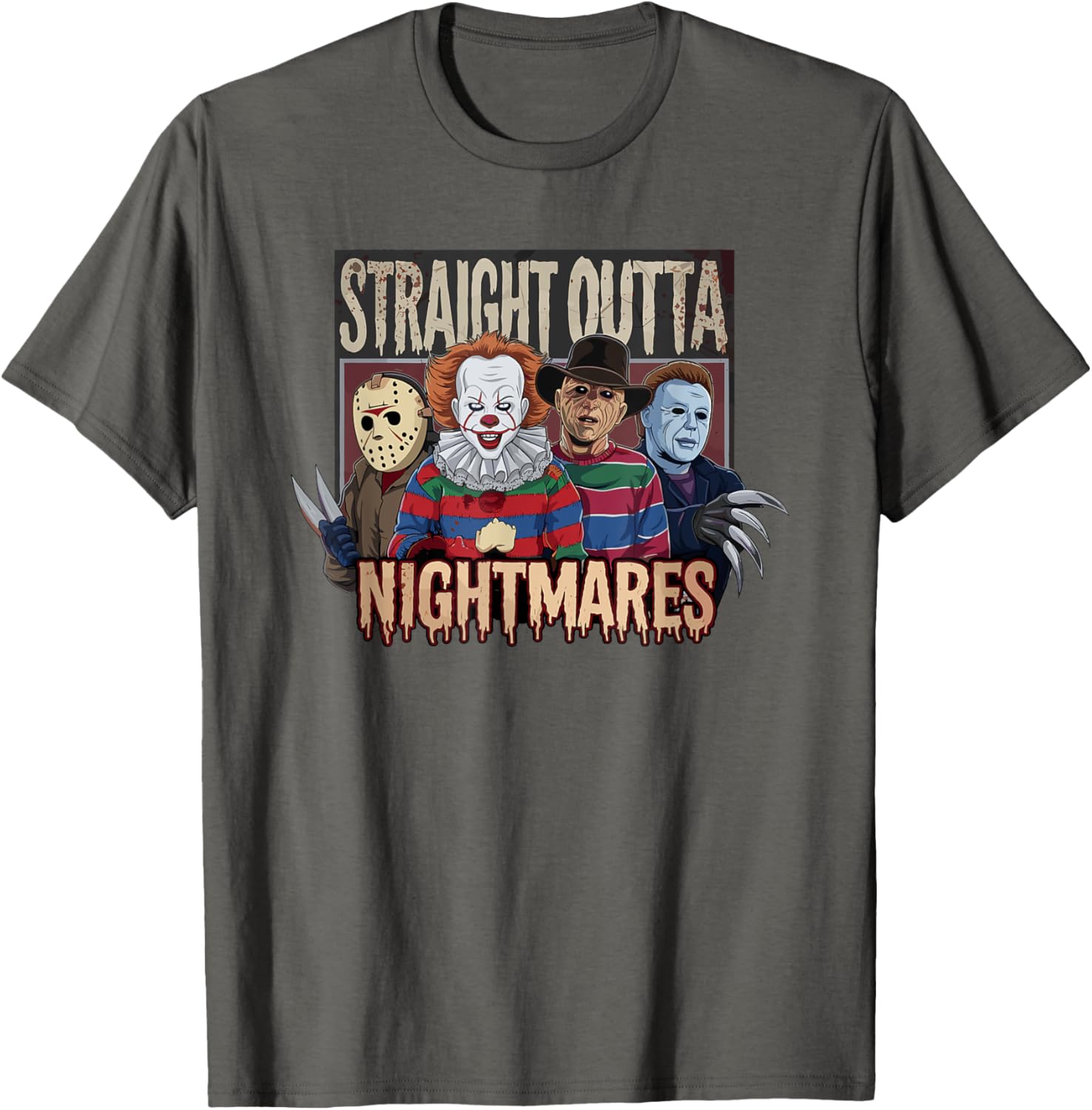 Vintage Horror Halloween Scary T-Shirt Straight Outta Nightmares Fun - 17