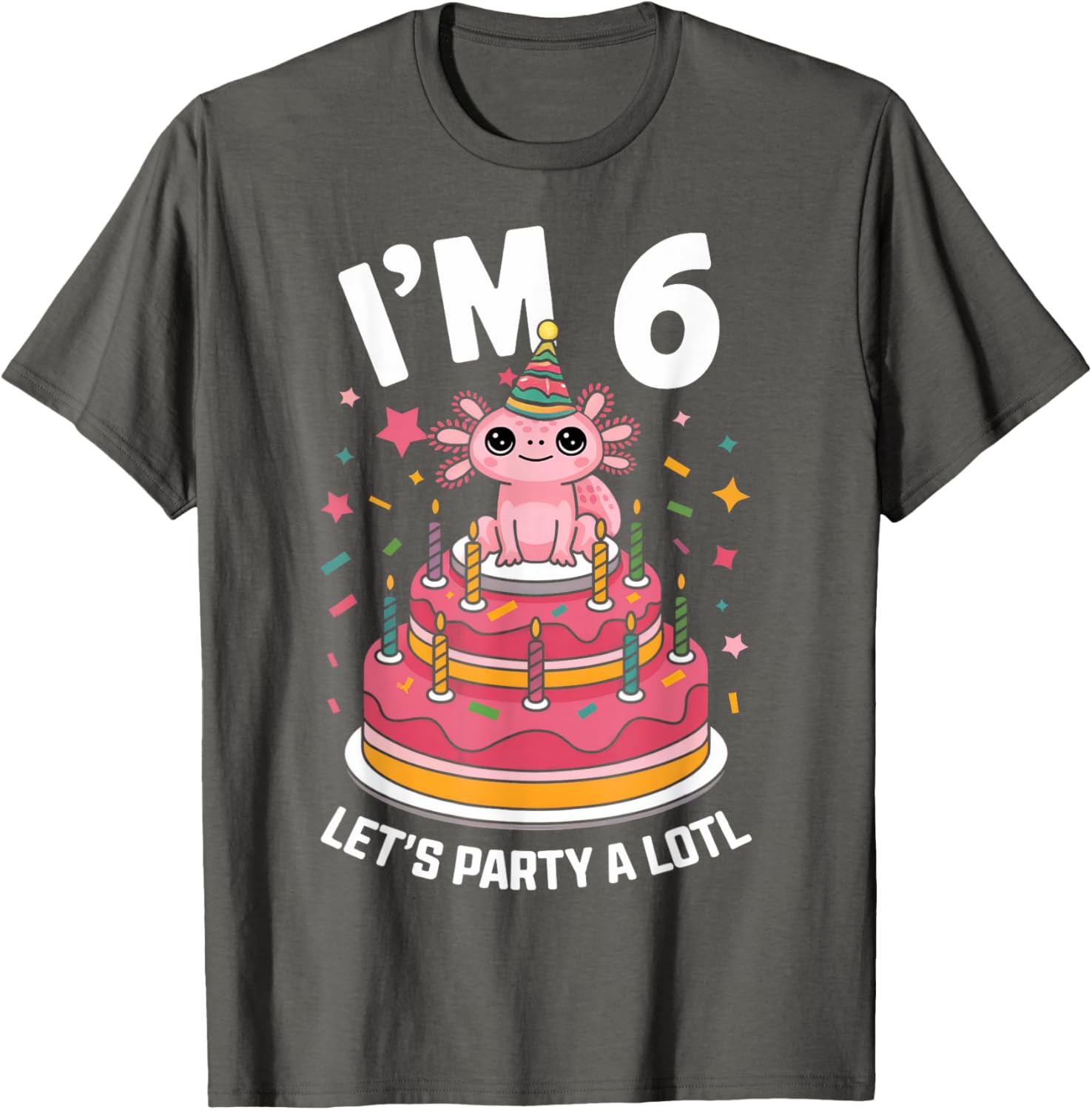 Cute Axolotl 6th Birthday T-Shirt for Kids Fun Birthday Party Outfit - 17