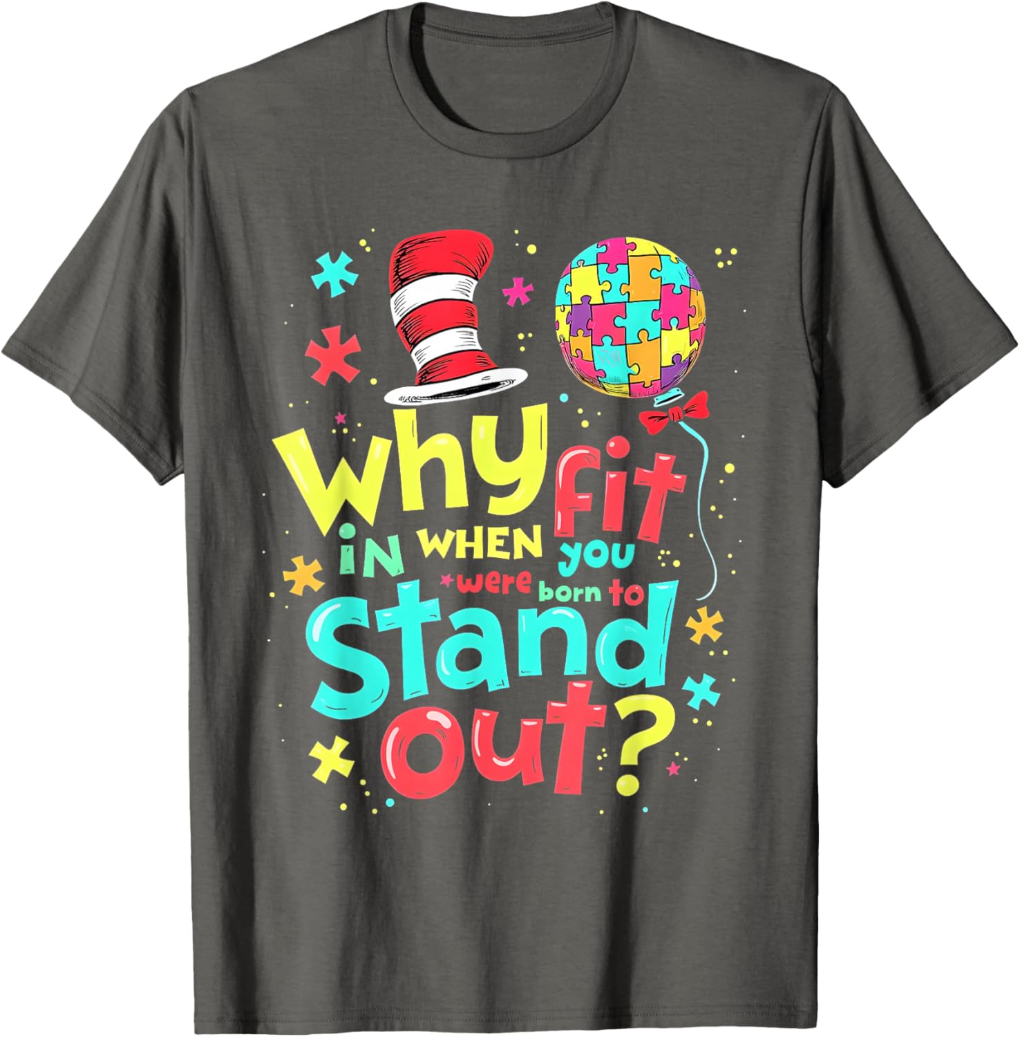 Autism Awareness Cool Cat in the Hat T-Shirt for Doctors and Teachers - 3