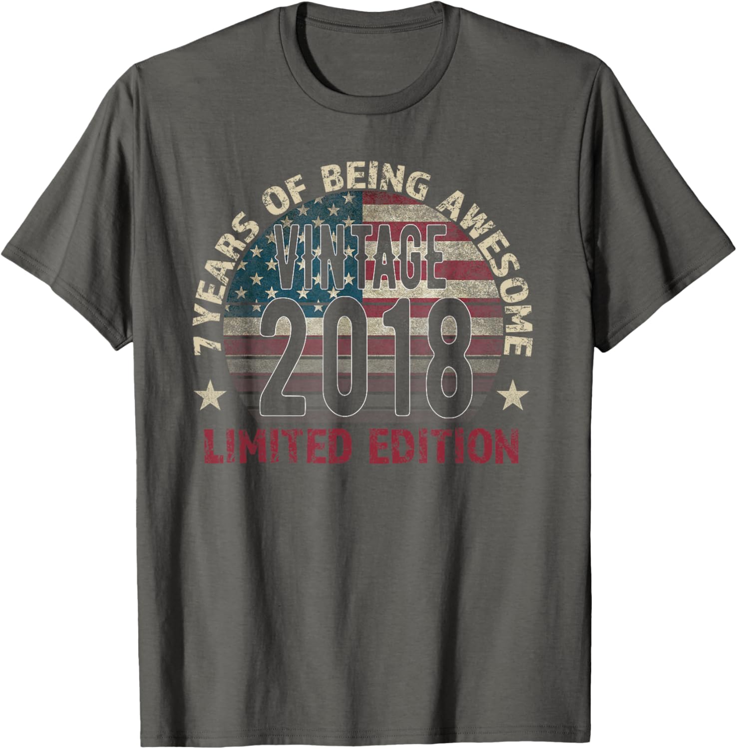 Vintage 7th Birthday T-Shirt for Boys Born in 2018 Fun Gift Idea - 7