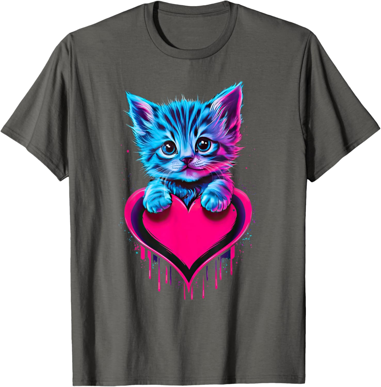 Cute Cat Valentine T-Shirt for Men, Women, and Kids - Funny Blacklight Design - 10
