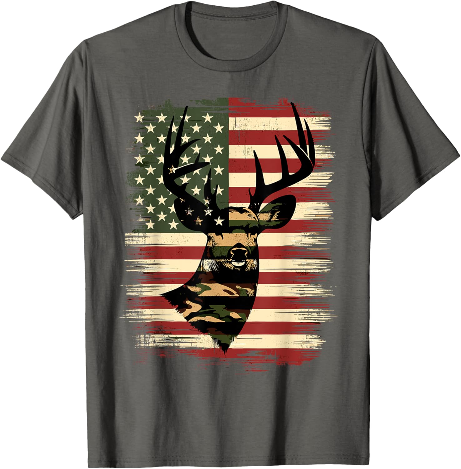 Camo American Flag Deer Hunter T-Shirt for Outdoor Lovers and Adventurers - 1