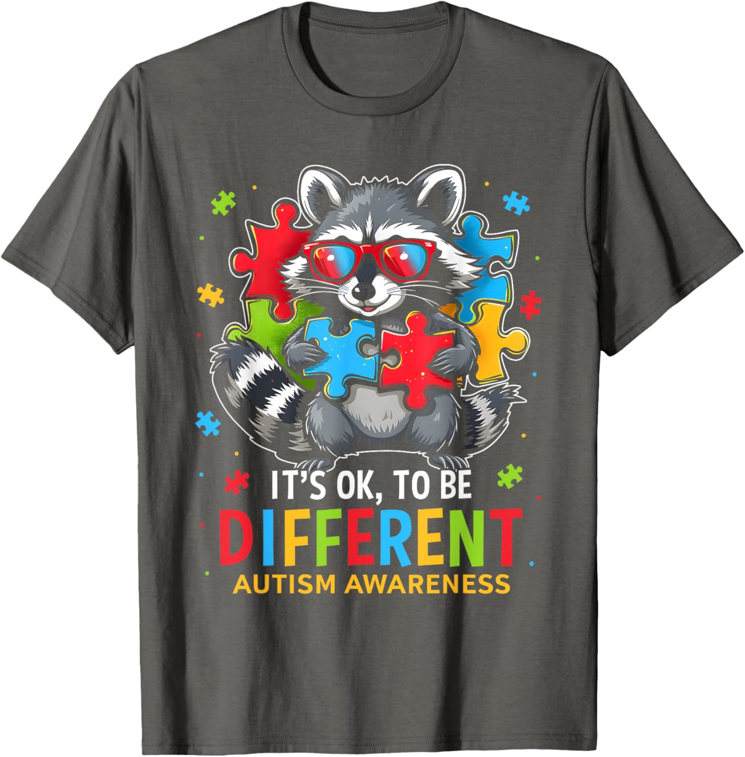Autistic Raccoon T-Shirt It's Okay to Be Different Autism Awareness Tee - 14