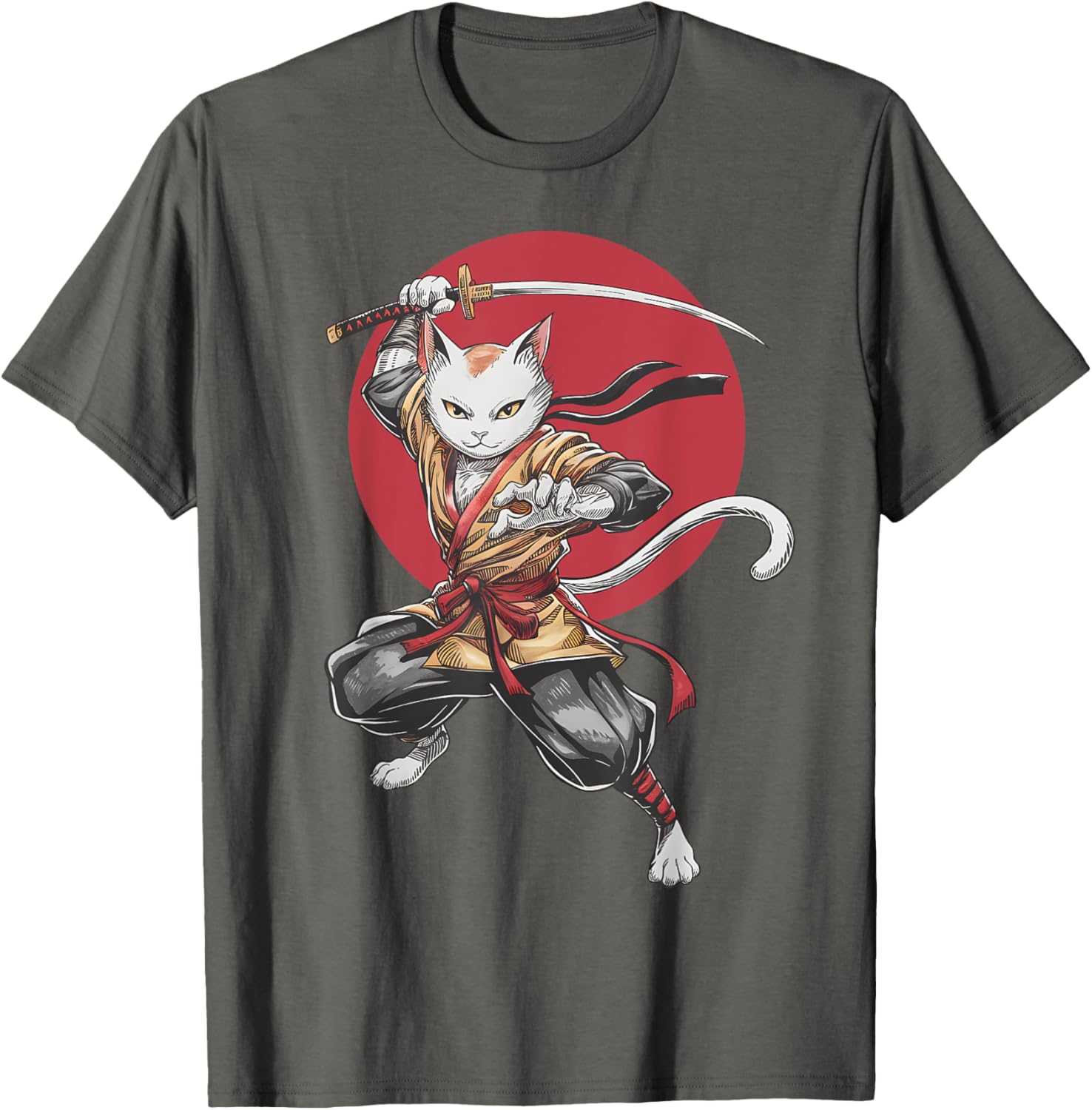 Samurai Cat Vintage Japanese Art Anime T-Shirt for Cat Lovers - 1