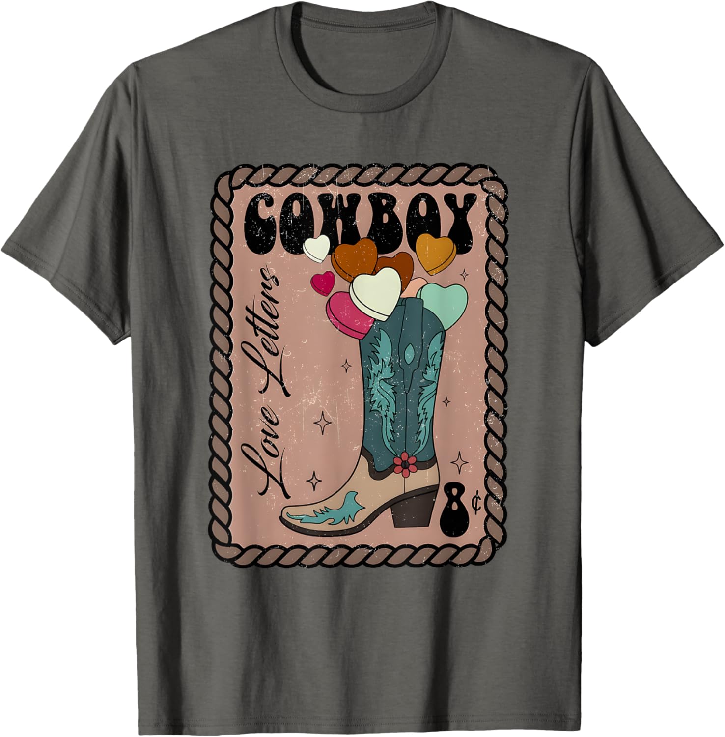Cute Cowboy Love Letter Retro Valentine T-Shirt for Western Lovers - 1