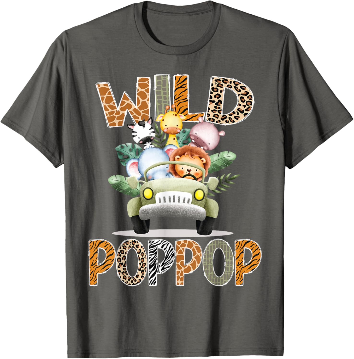 Wild PopPop Safari Jungle Animals 1st Birthday Truck T-Shirt for Kids - 1
