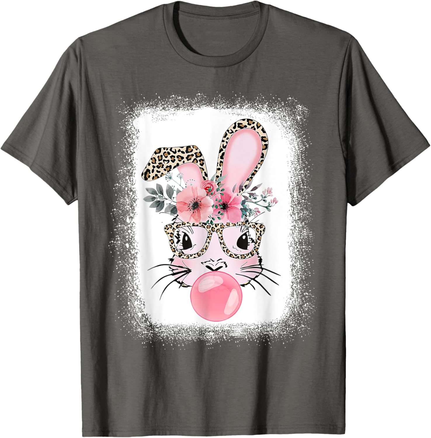 Cute Bleached Bunny Blowing Bubble Gum T-Shirt for Easter Celebrations - 28