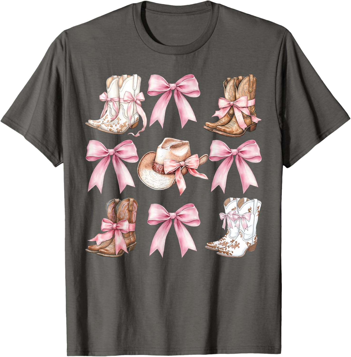 Coquette Cowgirl Boots with Pink Bows Stylish Y2K Womens T-Shirt - 18