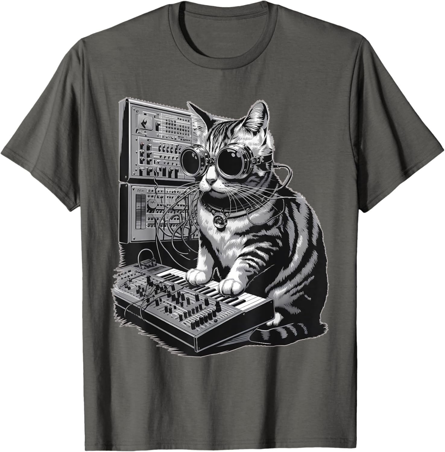 Steampunk Cat Playing Synthesizer Techno Music T-Shirt for Cat Lovers - 7