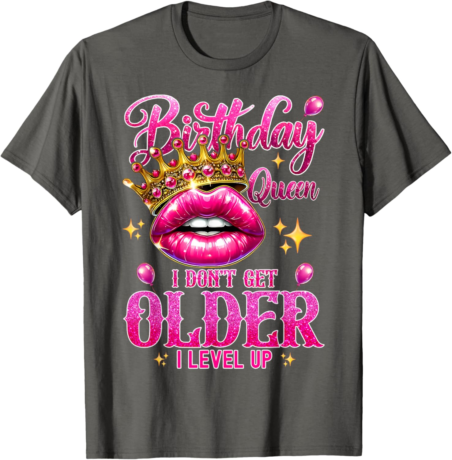 Birthday Queen Level Up Lip Balloon T-Shirt for Fun Celebrations - 16