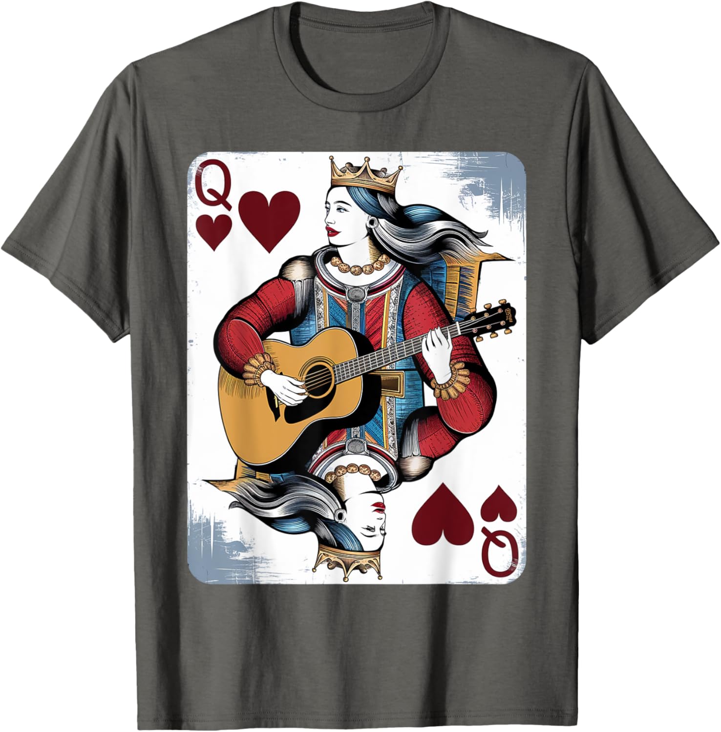 Vintage Queen of Hearts Guitarist T-Shirt for Music and Card Game Lovers - 20