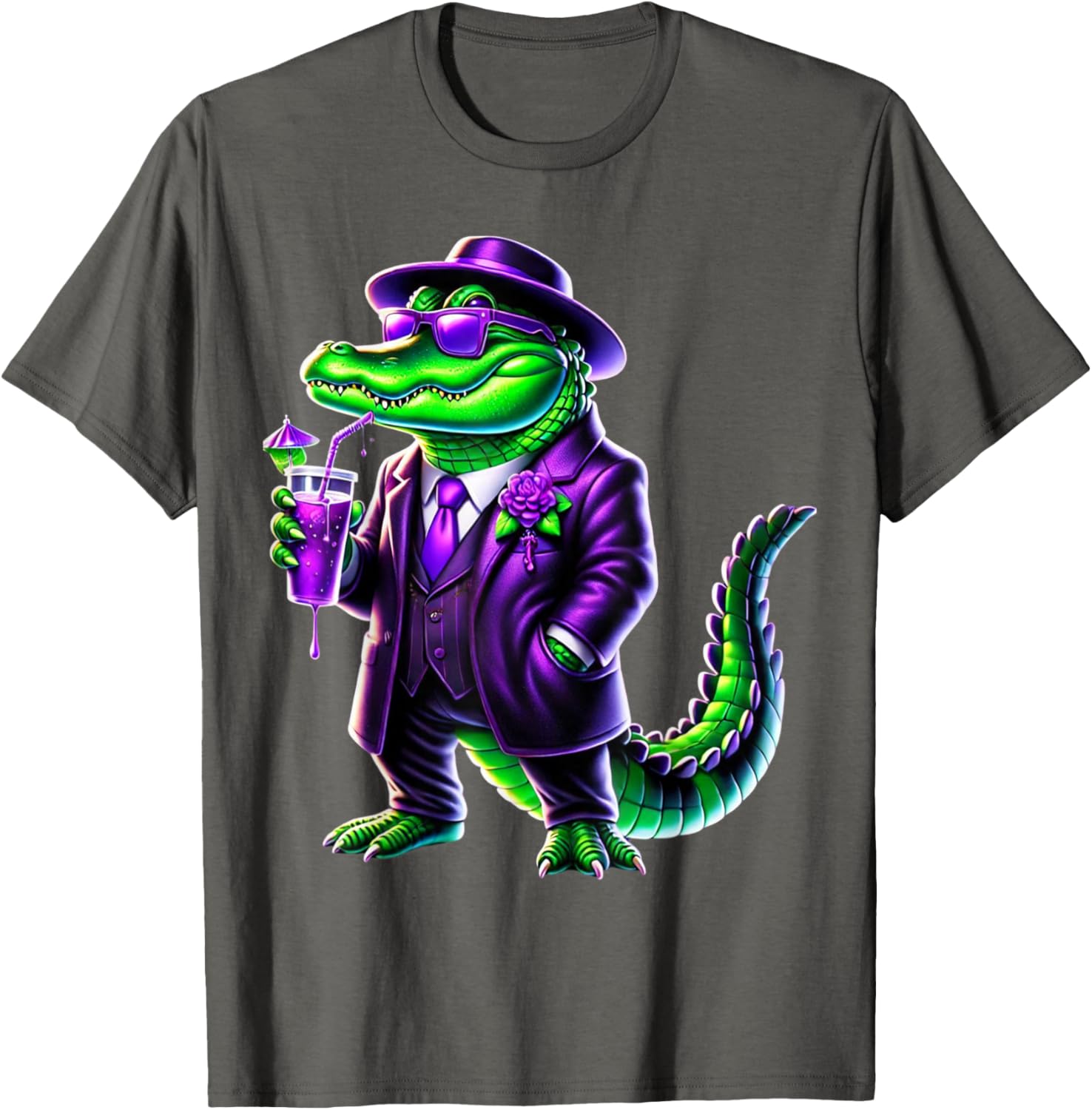 Awesome Unisex Mardi Gras T-Shirt Black Cartoon Pattern Small Crew Neck - 20