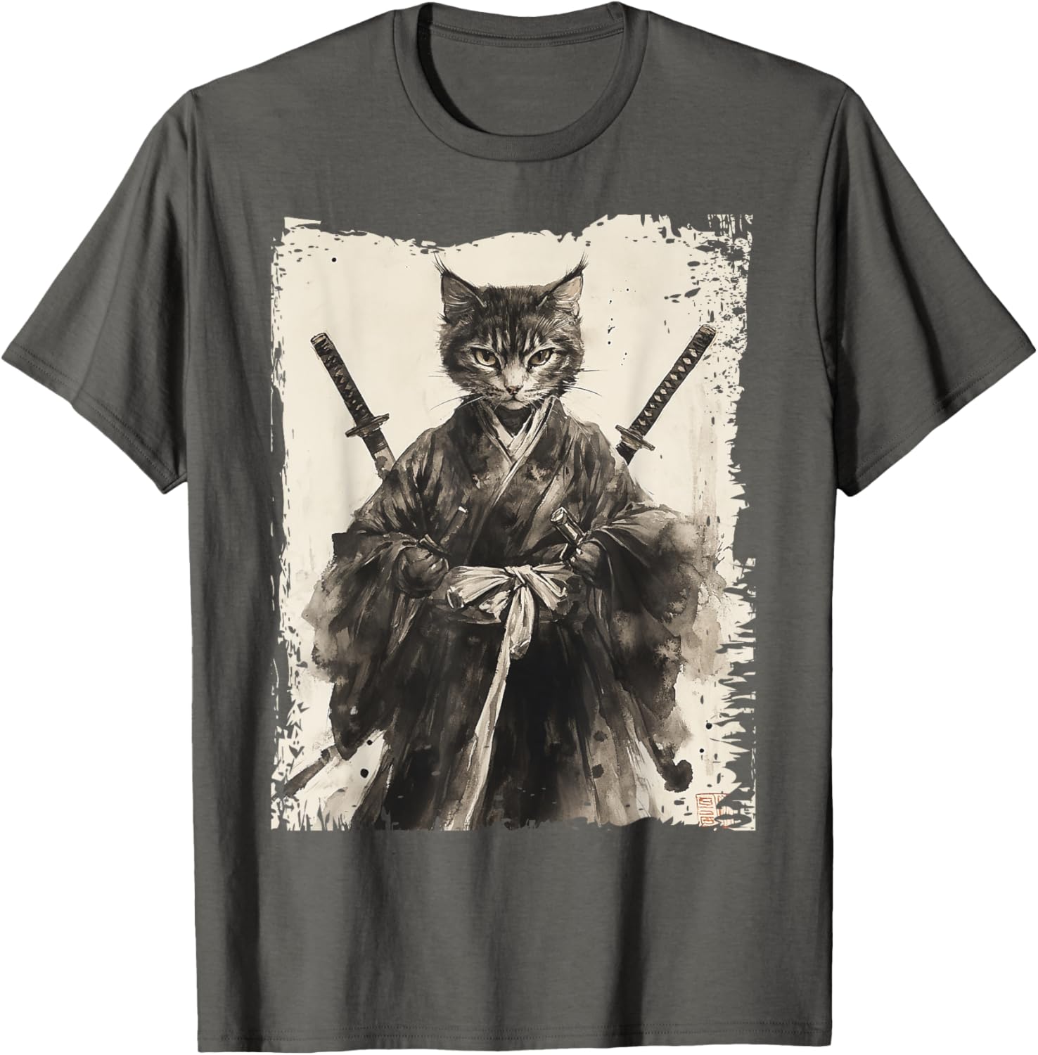 Samurai Cat Vintage Ukiyo-e Warrior Graphic Tee for Men and Women - 8