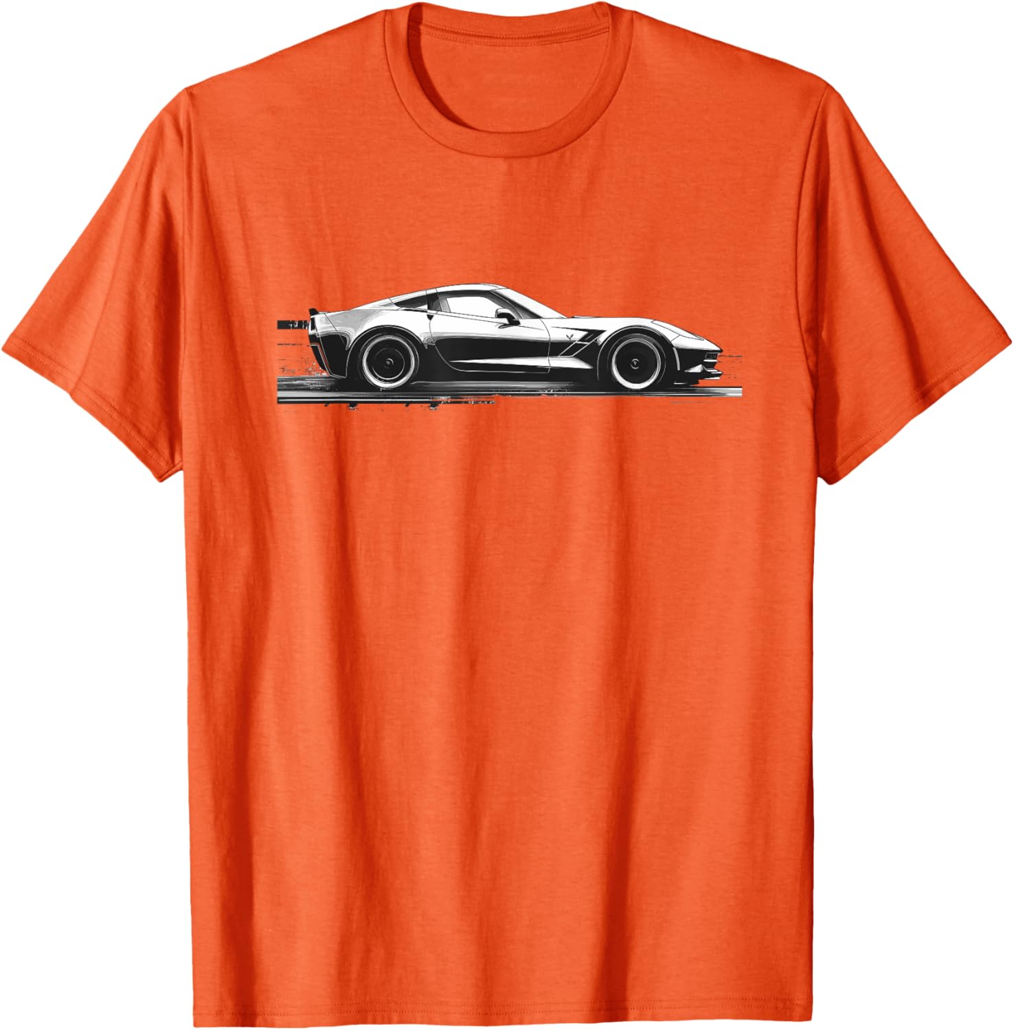 C7 Vette Silhouette Black and White Supercar Racecar T-Shirt - 9