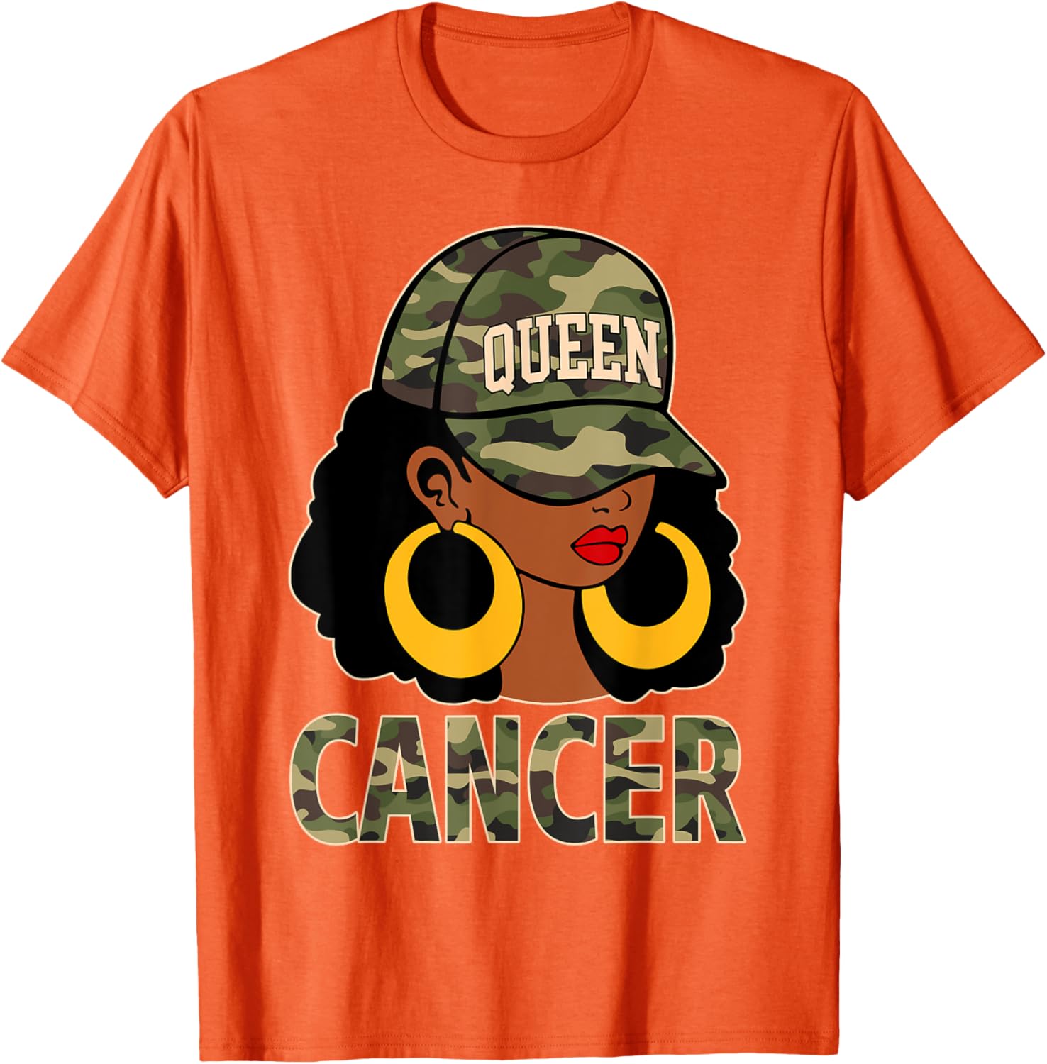 Cancer Queen Black Woman Camo Cap Afro Girl Zodiac T-Shirt for Style - 12