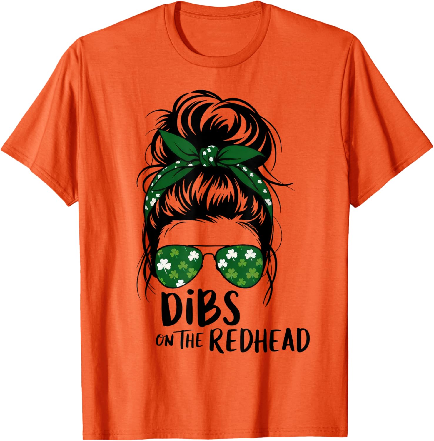 St Patricks Day Messy Bun Shamrock Redhead Dibs T-Shirt for Fun Celebrations - 7