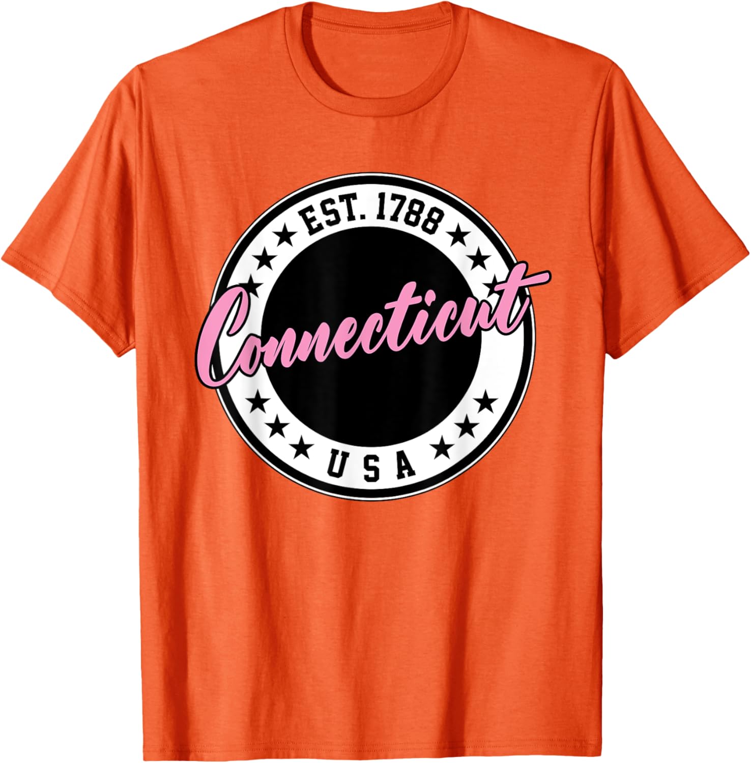 Connecticut Script Circle Pink Text T-Shirt for Casual Style and Comfort - 1