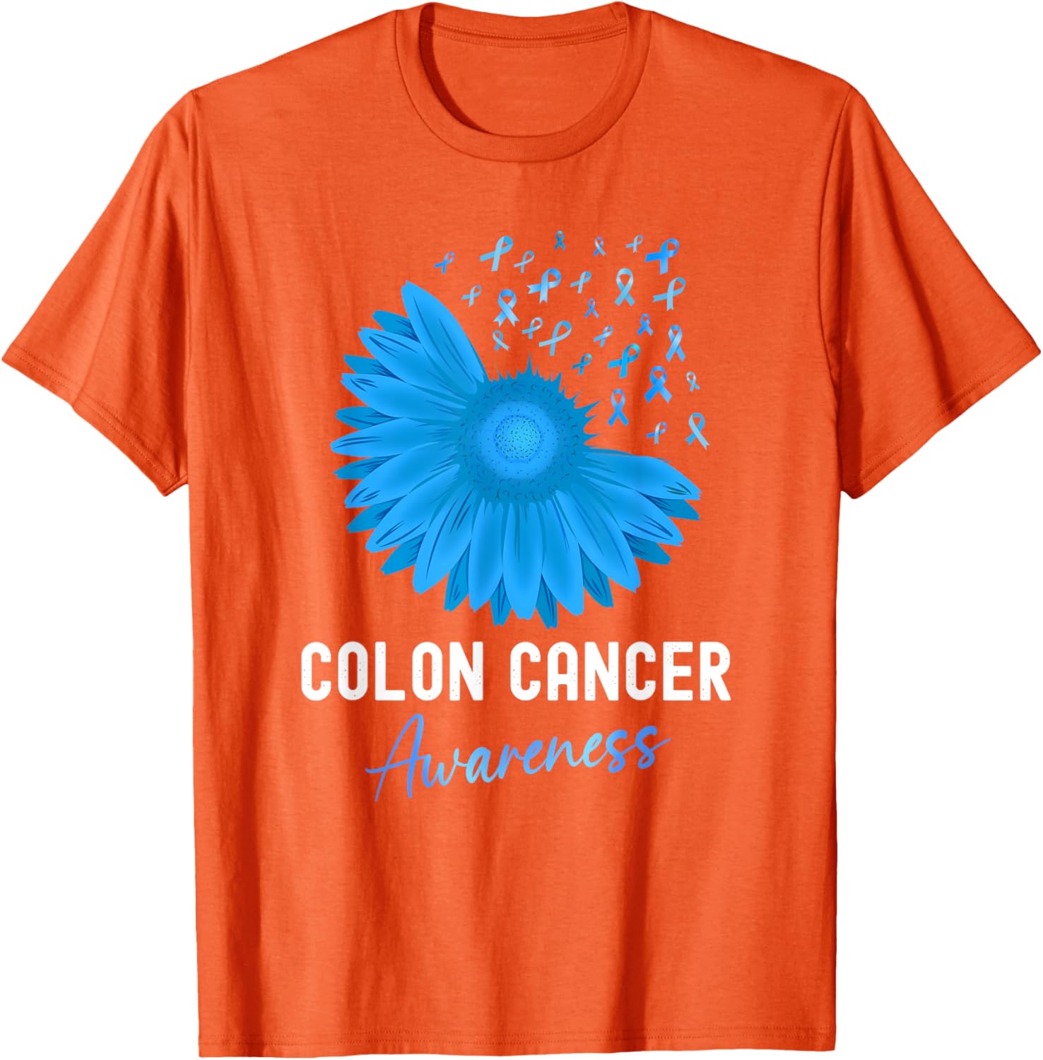 Colorectal Cancer Awareness Blue Ribbon Sunflower T-Shirt for Support - 15