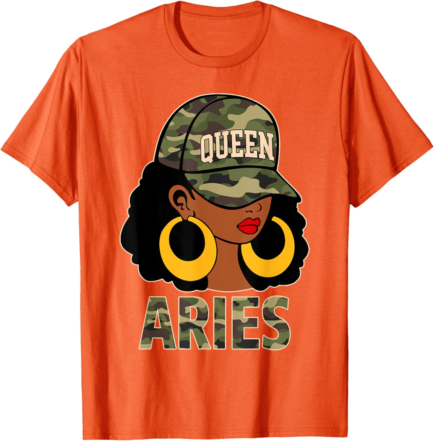Chic Aries Queen Black Woman Cap Hat and Camo Afro Girl Zodiac T-Shirt - 4