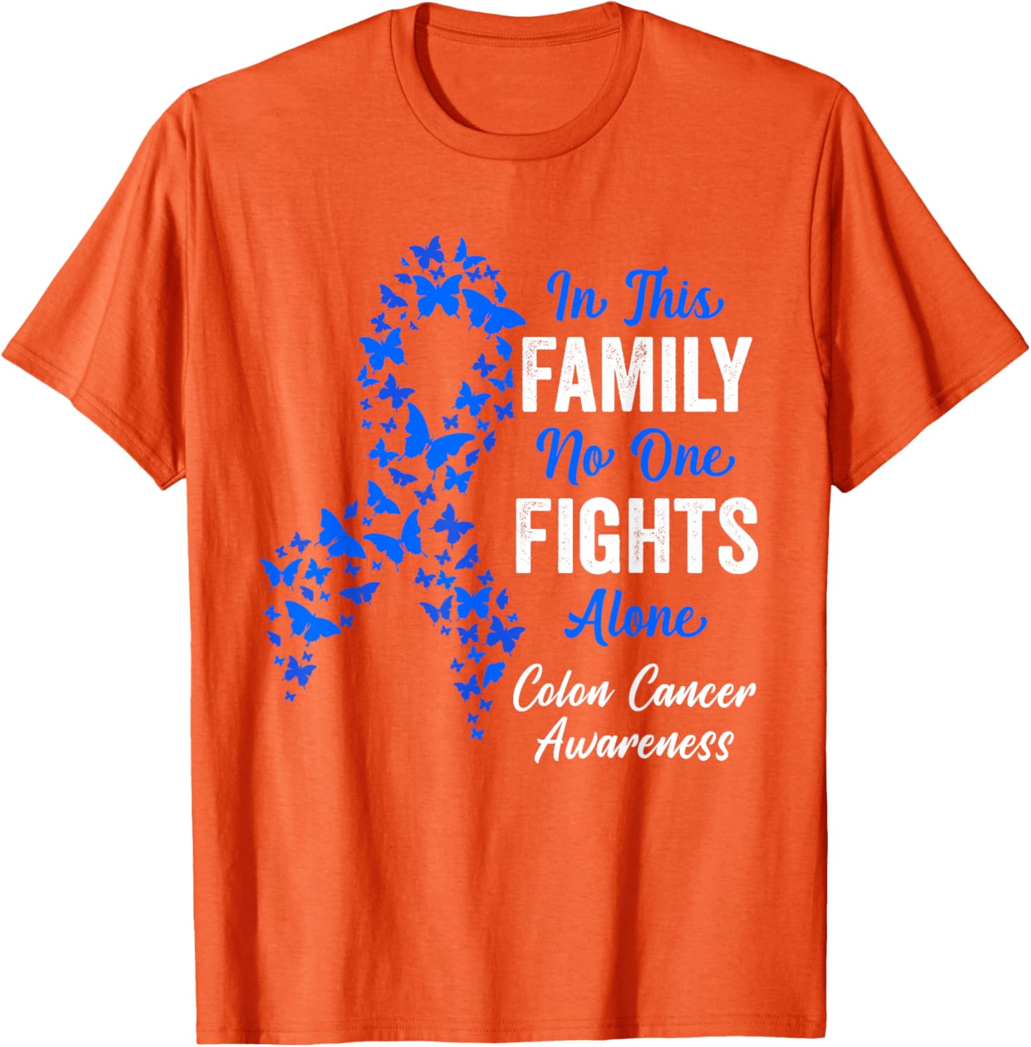 CRC Colon Cancer Awareness Blue Butterflies Family Support T-Shirt - 2
