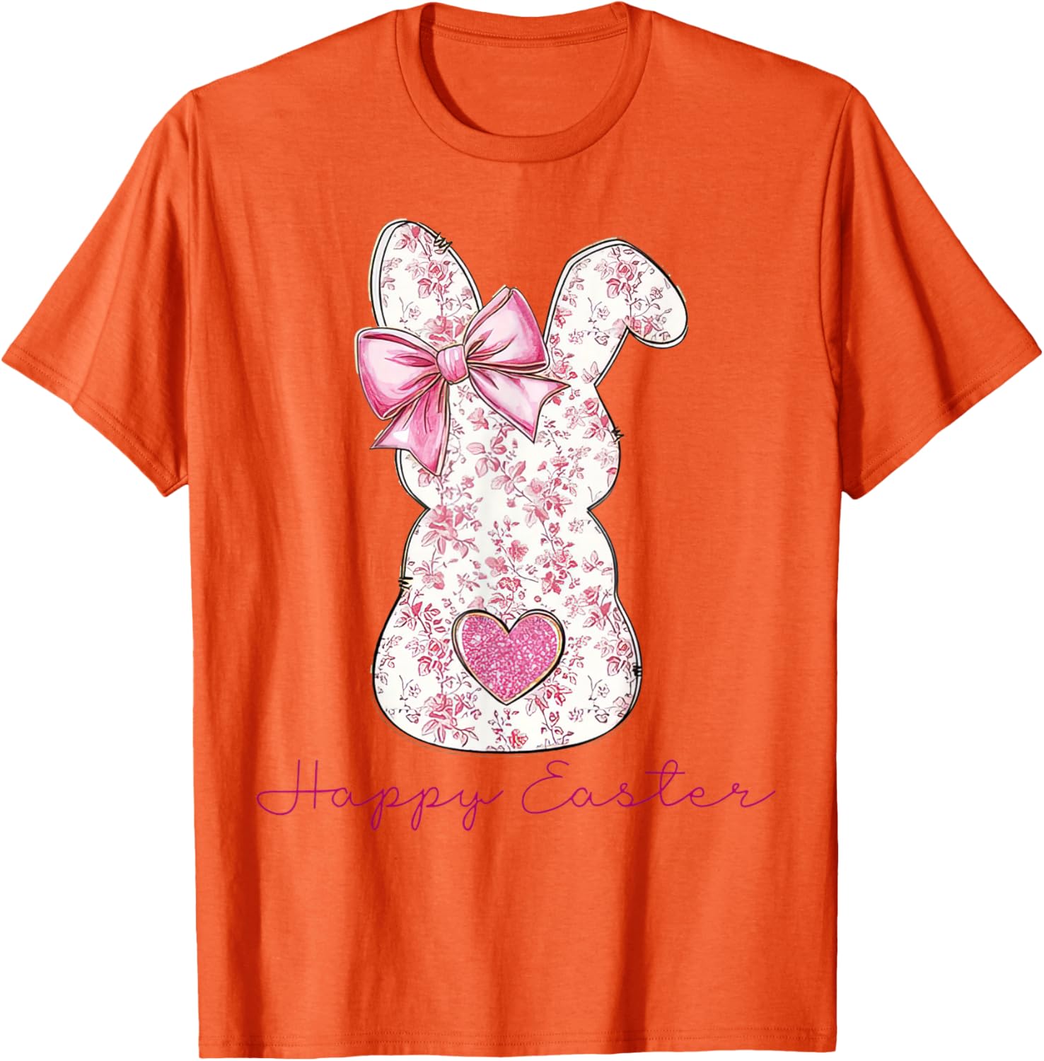 Happy Easter Pink Floral Bunny T-Shirt for Girls and Women - 3