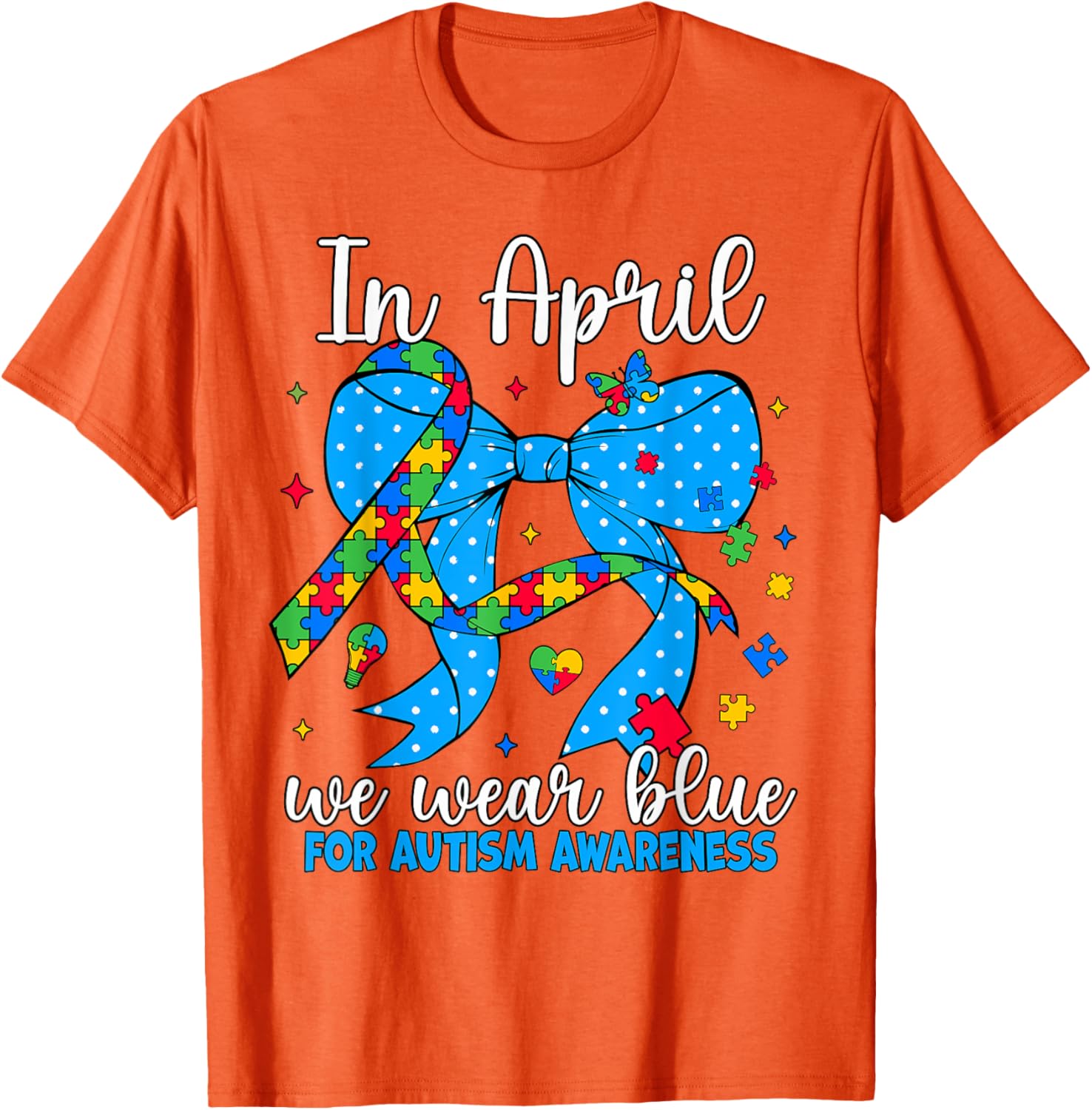 April Autism Awareness Blue Coquette Bow Puzzle T-Shirt for Support - 28
