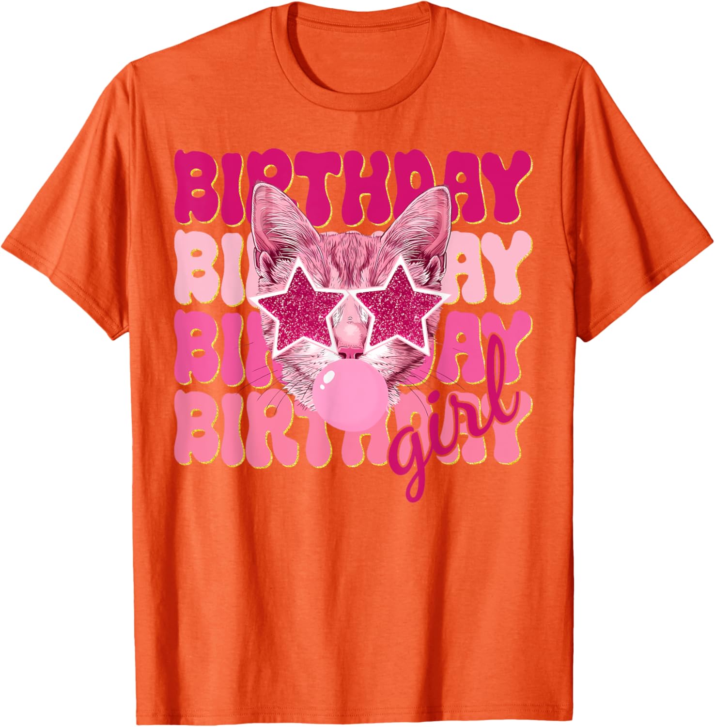 Birthday Girl Cat Bubble Blowing T-Shirt for Women Teens and Kids - 8