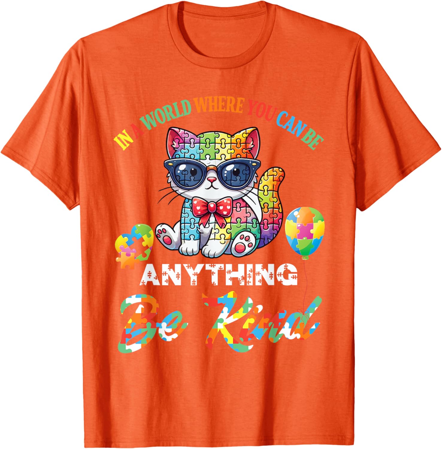 Be Kind Cat Puzzle Pieces T-Shirt for Men, Women, and Kids - 9