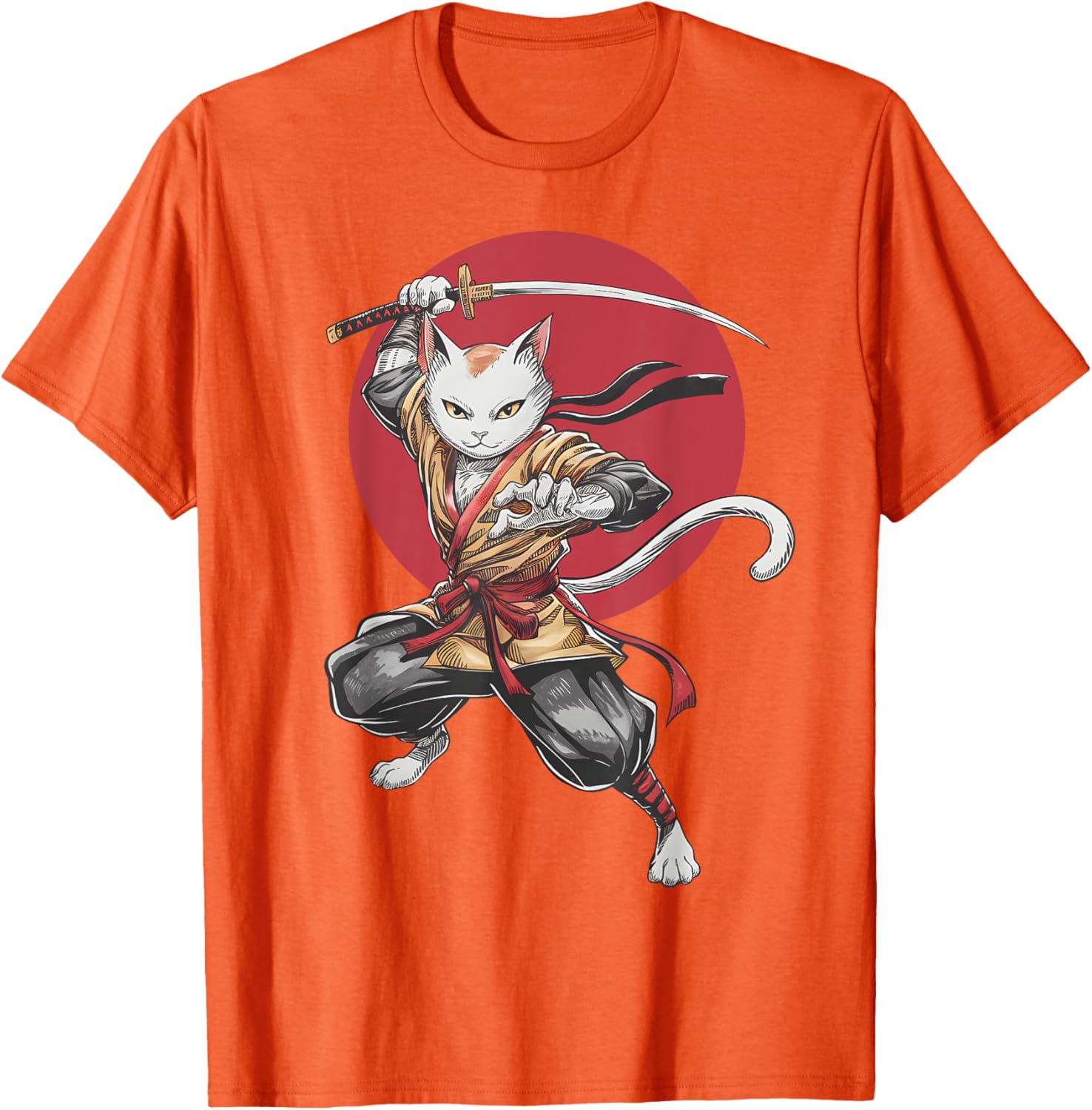 Samurai Cat Vintage Japanese Art Anime T-Shirt for Cat Lovers - 3