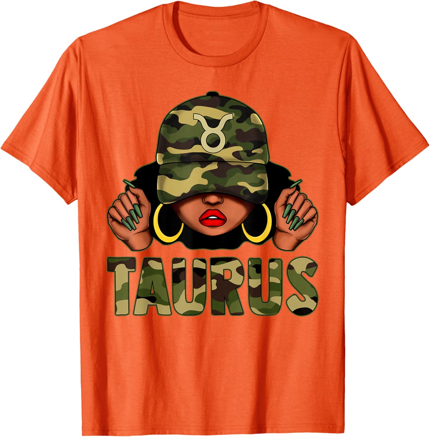 Taurus Queen Black Woman Camo Afro Girl Zodiac T-Shirt for Stylish Women - 16