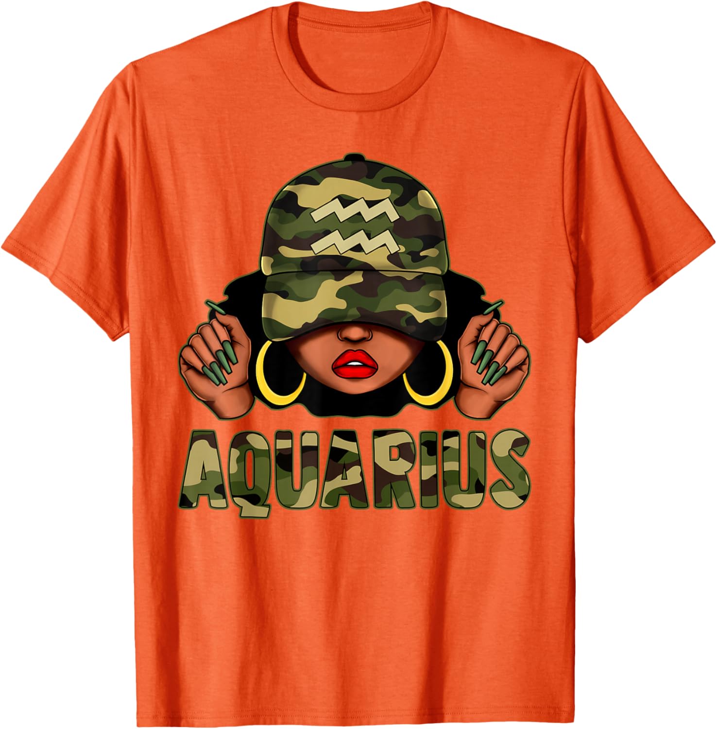 Aquarius Queen Black Woman Camo Afro T-Shirt Stylish Zodiac Apparel - 18