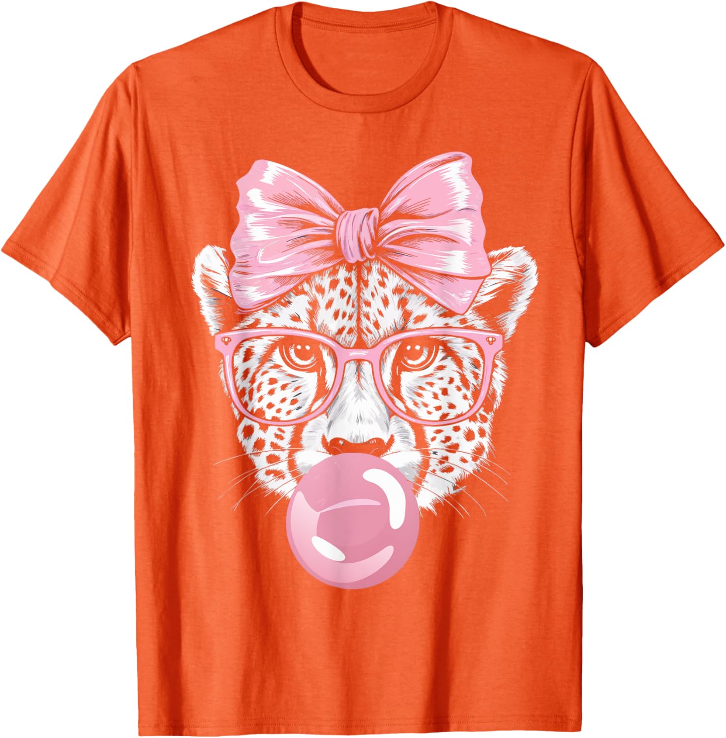 Cheetah With Glasses Blowing Pink Bubble Gum T-Shirt for Fun Fashion - 13
