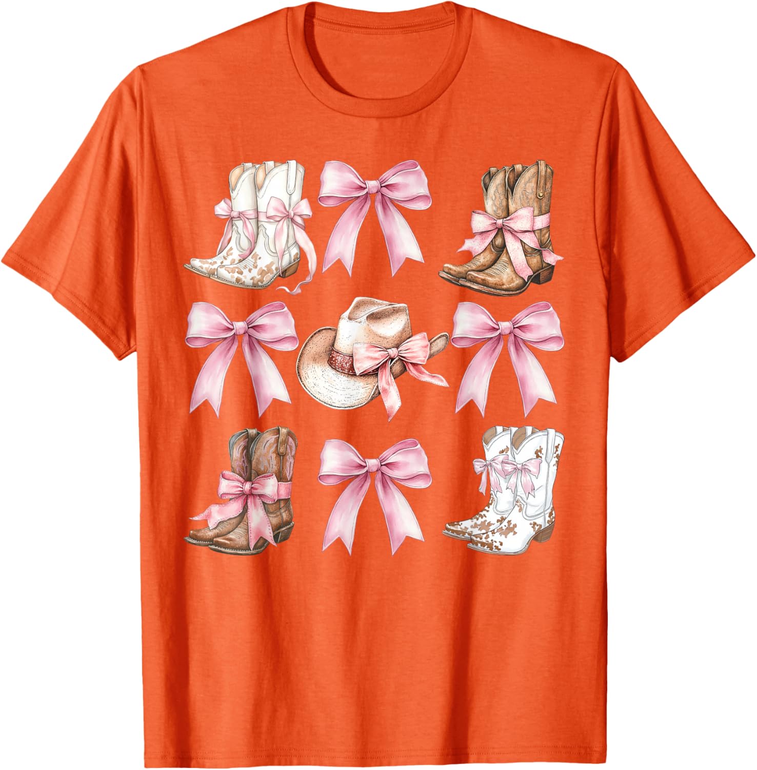 Coquette Cowgirl Boots with Pink Bows Stylish Y2K Womens T-Shirt - 4