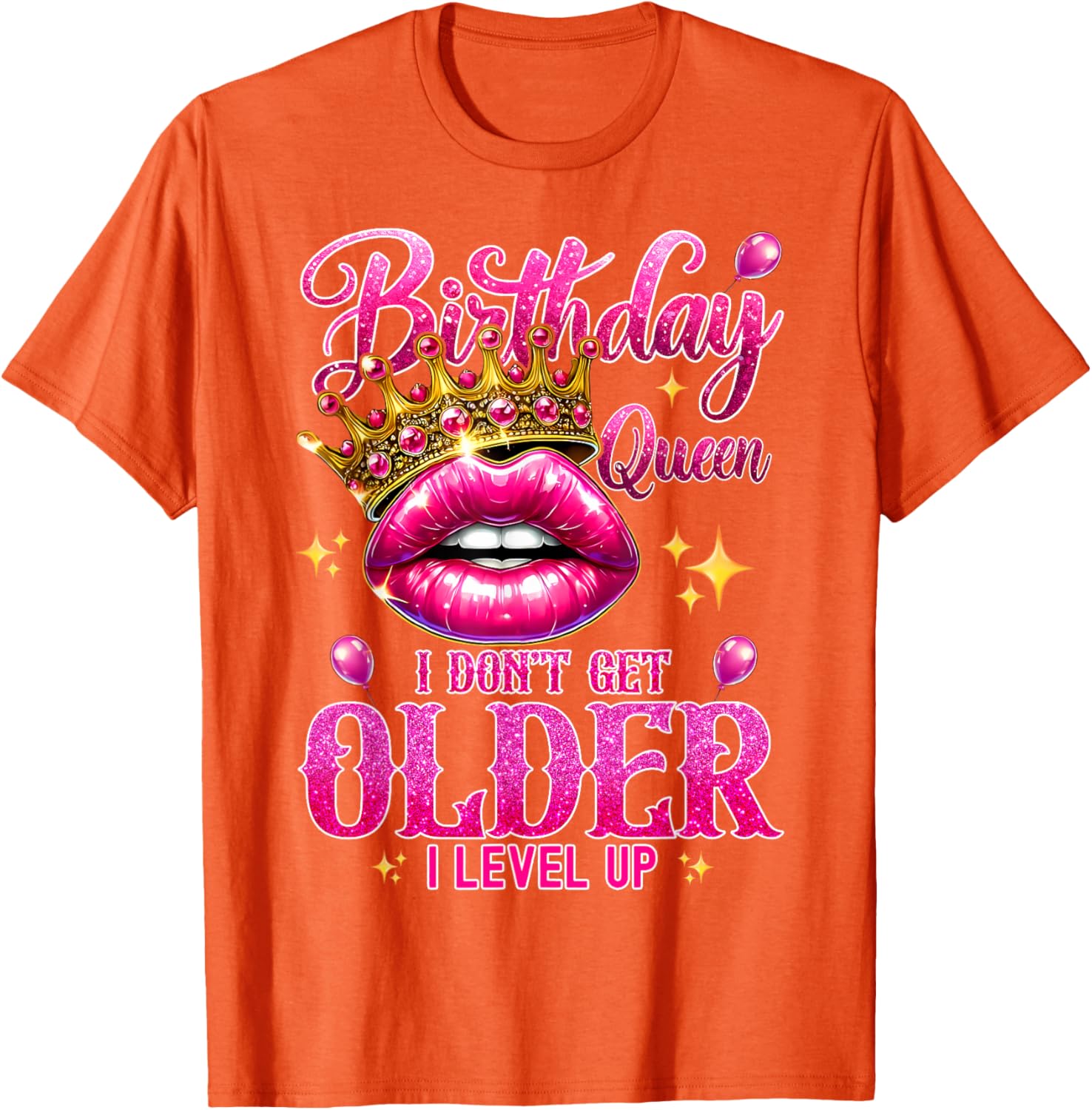 Birthday Queen Level Up Lip Balloon T-Shirt for Fun Celebrations - 14