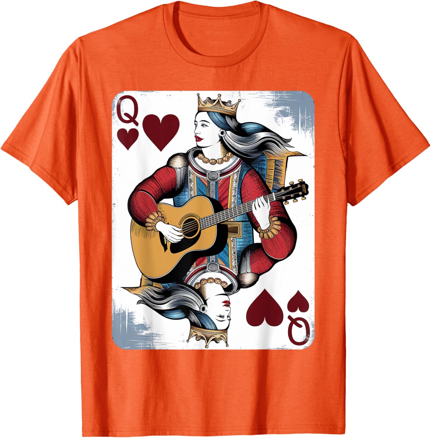 Vintage Queen of Hearts Guitarist T-Shirt for Music and Card Game Lovers - 15