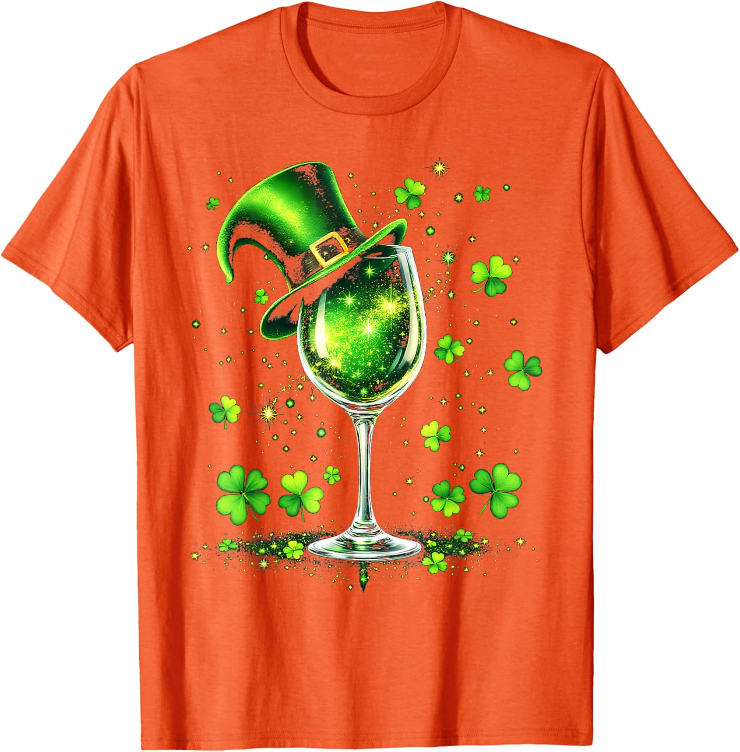 St Patricks Day Shamrock Wine Glass and Leprechaun Hat T-Shirt - 24