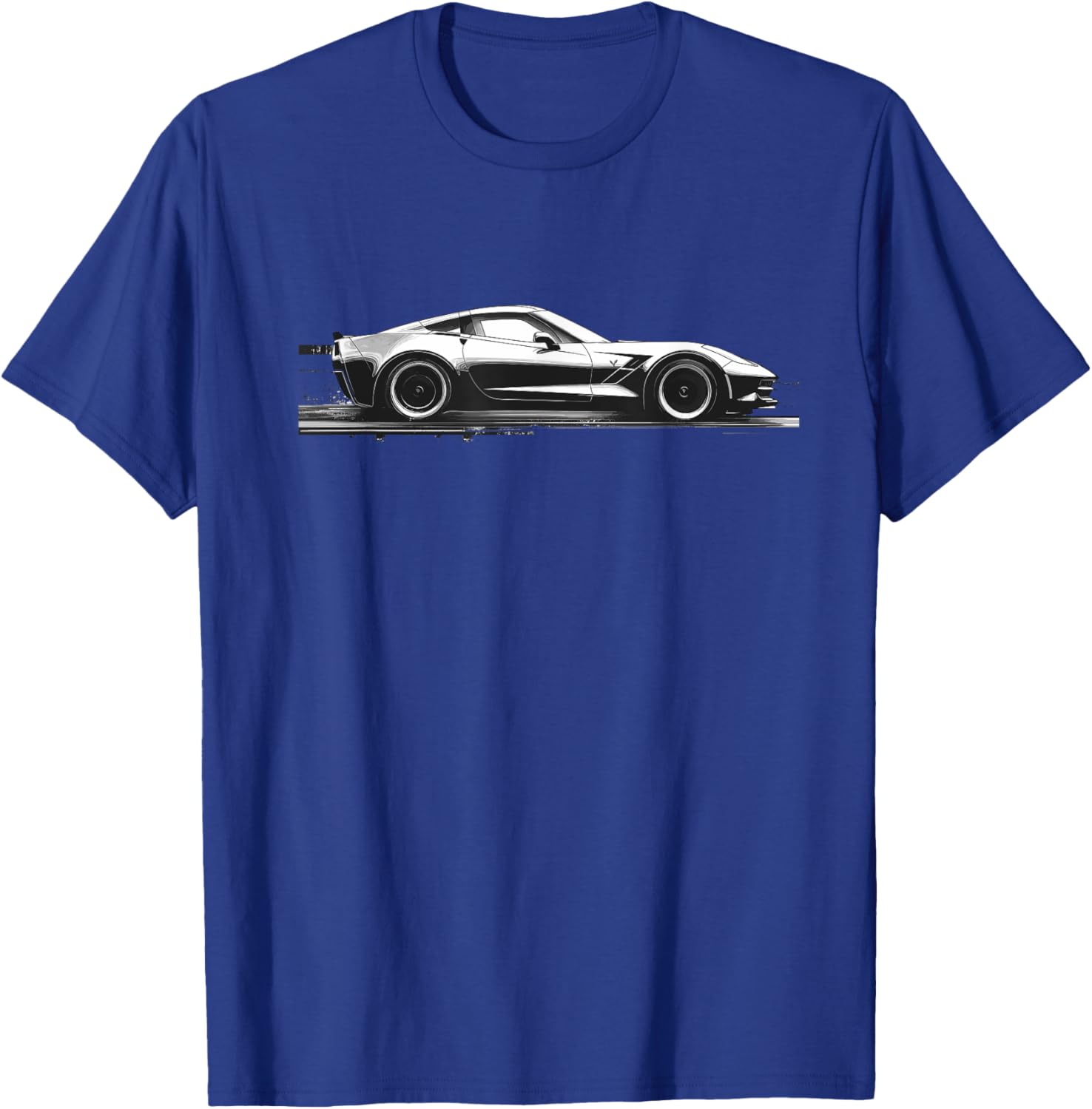 C7 Vette Silhouette Black and White Supercar Racecar T-Shirt - 12