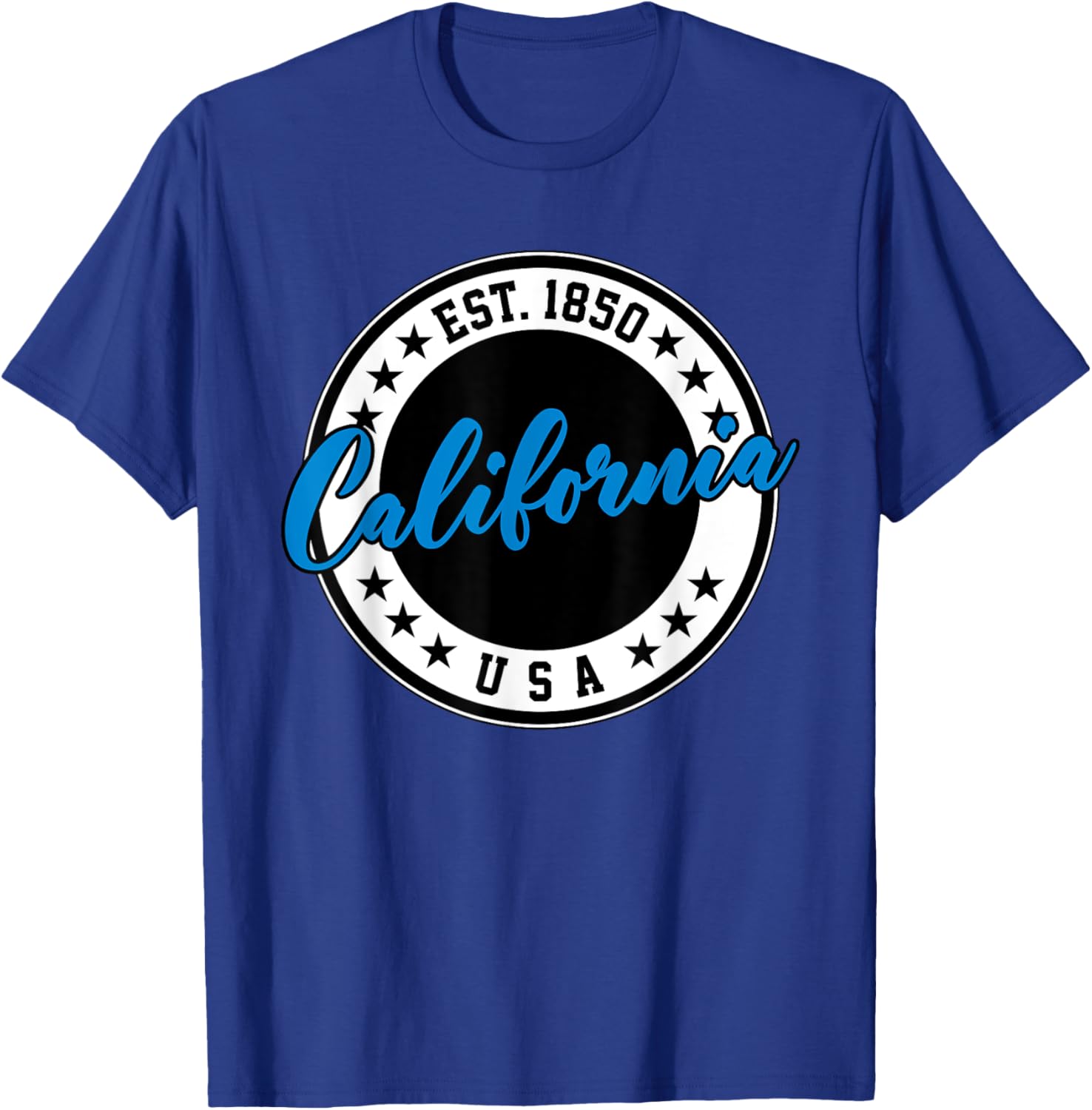 California USA Script Circle Blue Text T-Shirt for Casual Style - 27