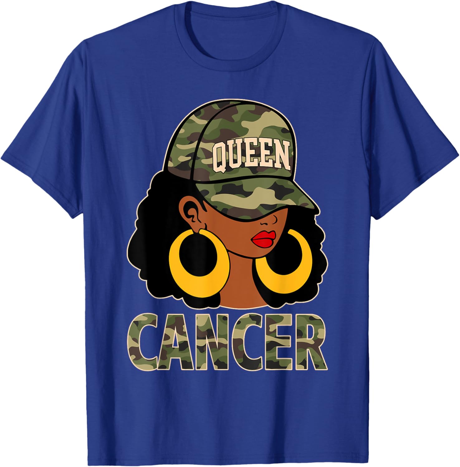 Cancer Queen Black Woman Camo Cap Afro Girl Zodiac T-Shirt for Style - 5