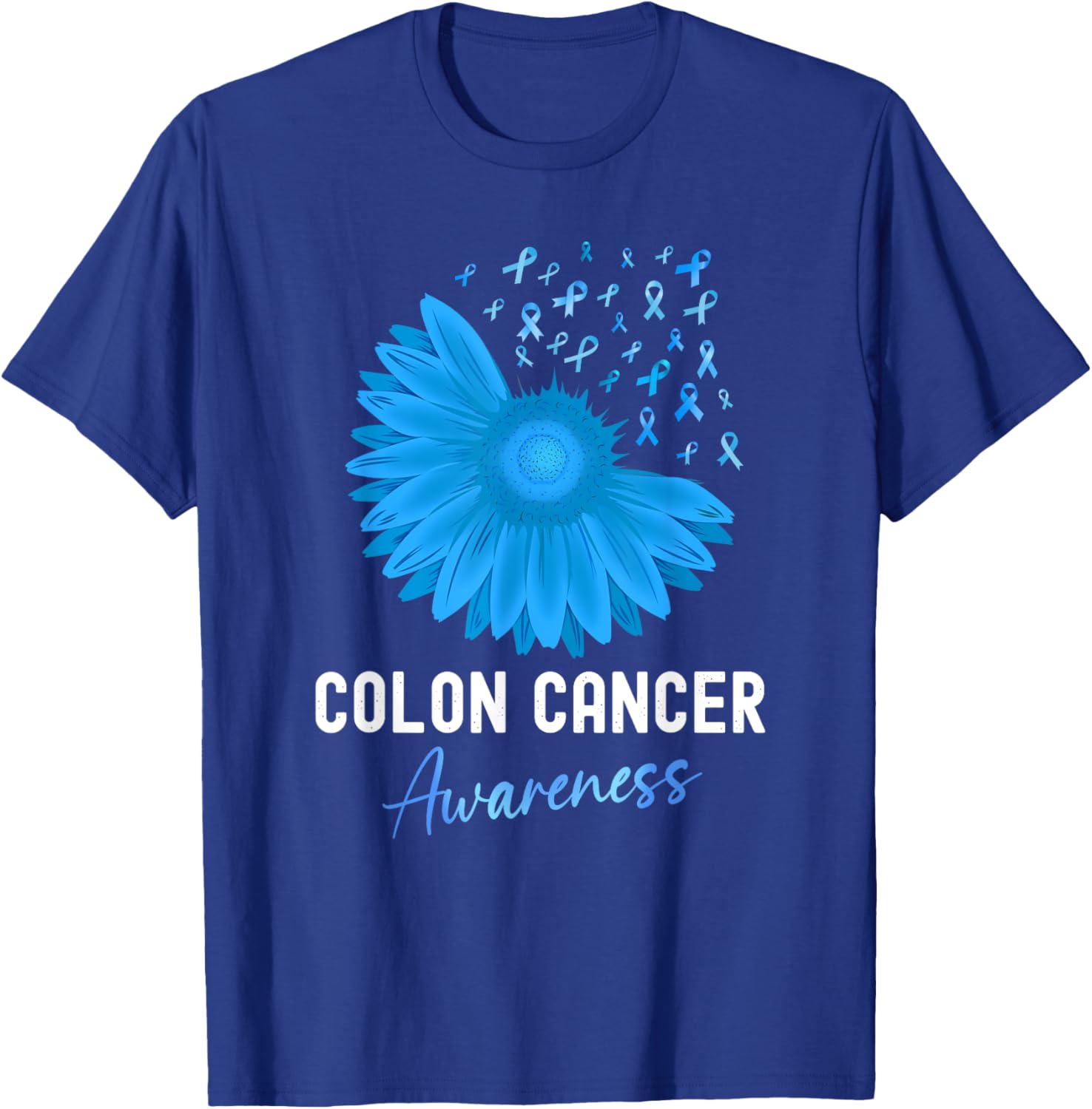 Colorectal Cancer Awareness Blue Ribbon Sunflower T-Shirt for Support - 26