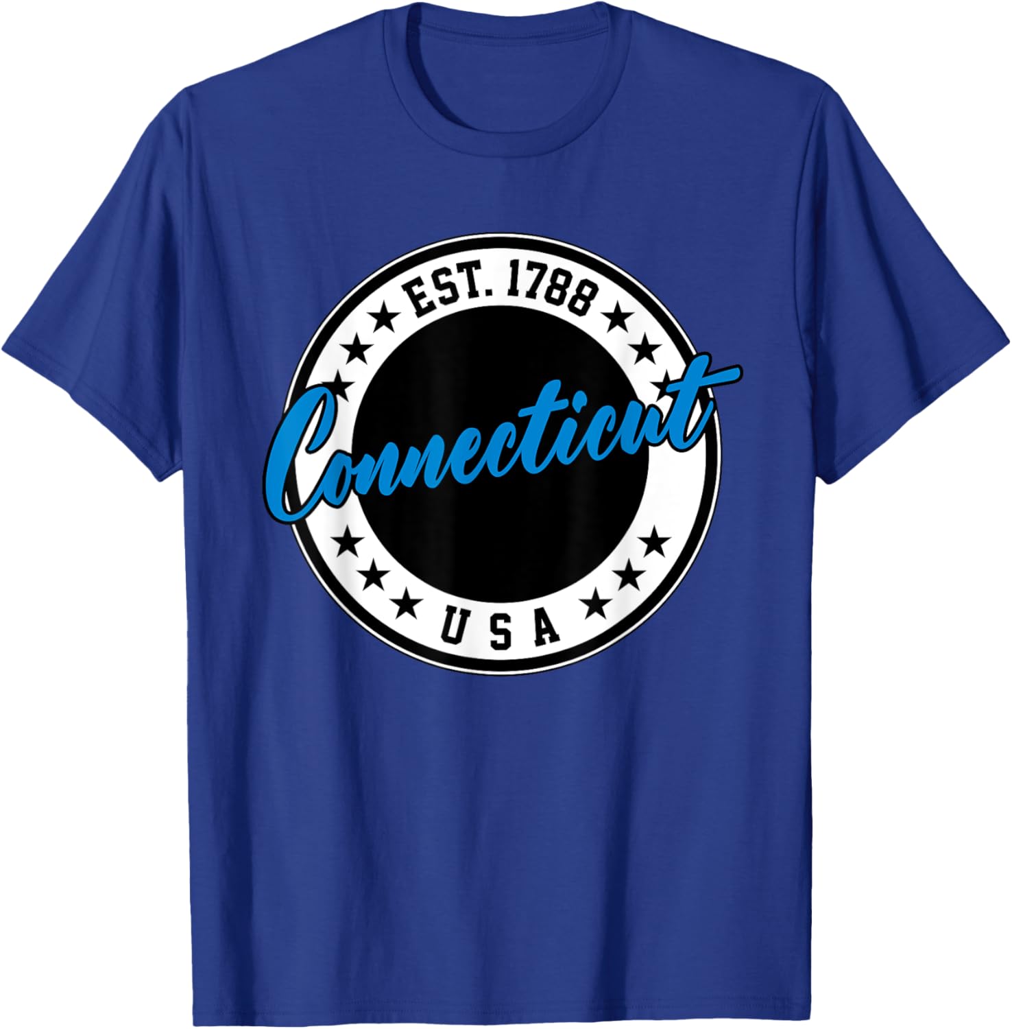 Connecticut USA Script Circle T-Shirt in Blue - Stylish Casual Wear - 8